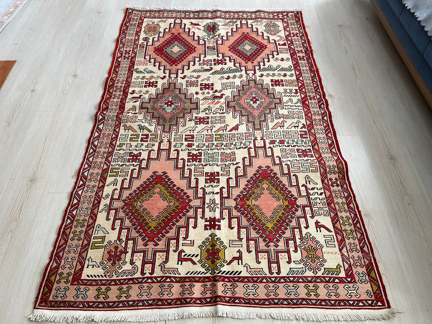Hand Woven Silk Soumak Rug: Vintage Anatolian Animal Print (4x6)