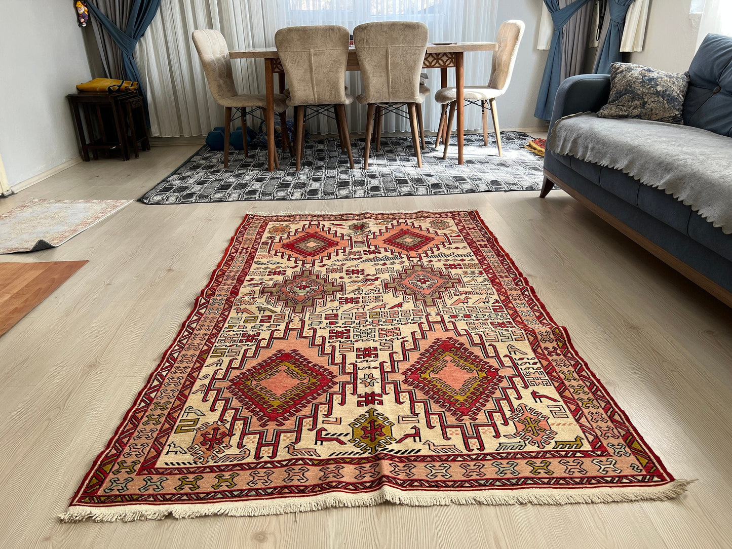Hand Woven Silk Soumak Rug: Vintage Anatolian Animal Print (4x6)