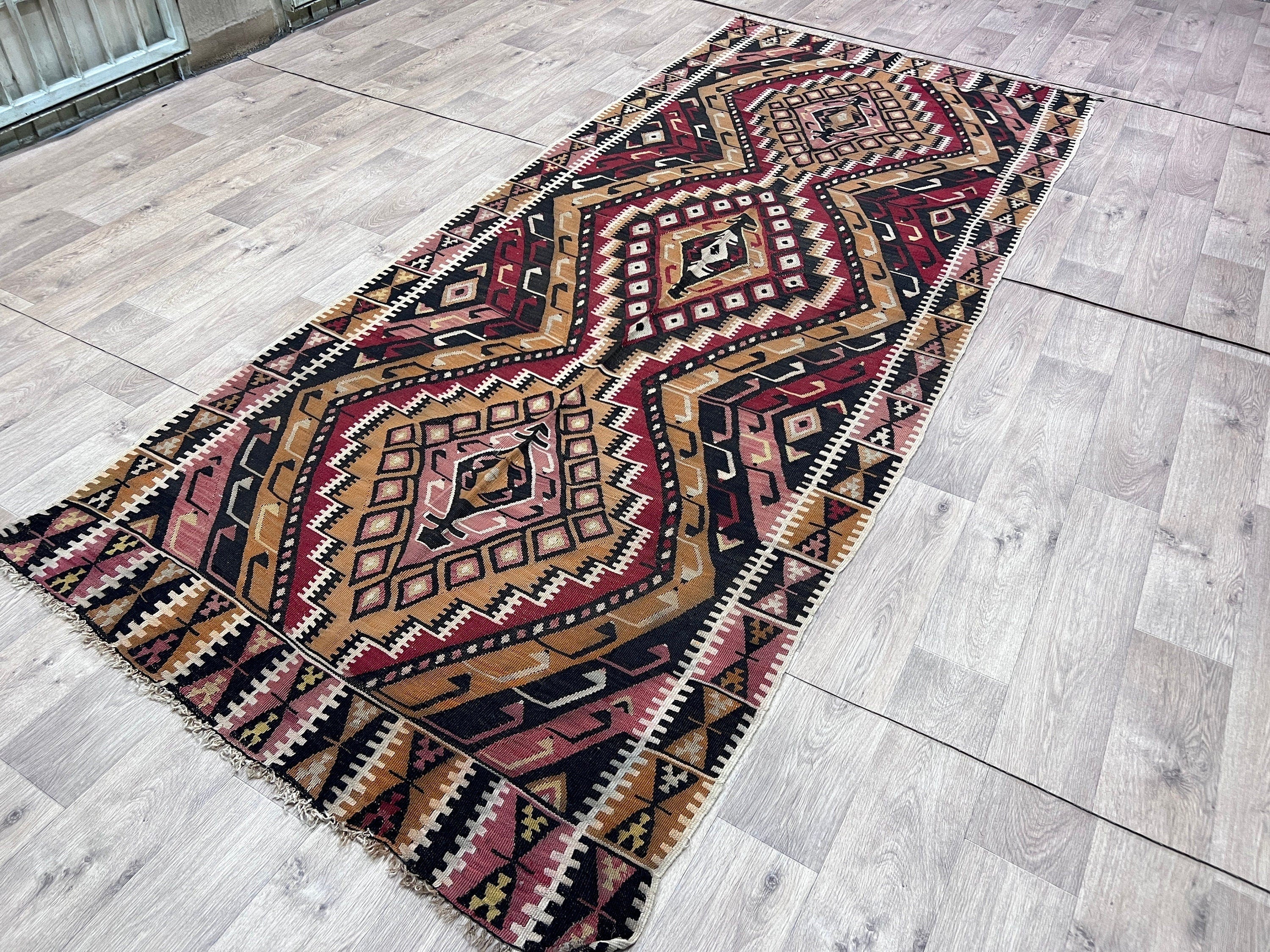 Handwoven Wool Kilim Runner: Vintage Turkish Rug, 4.75x11 ft