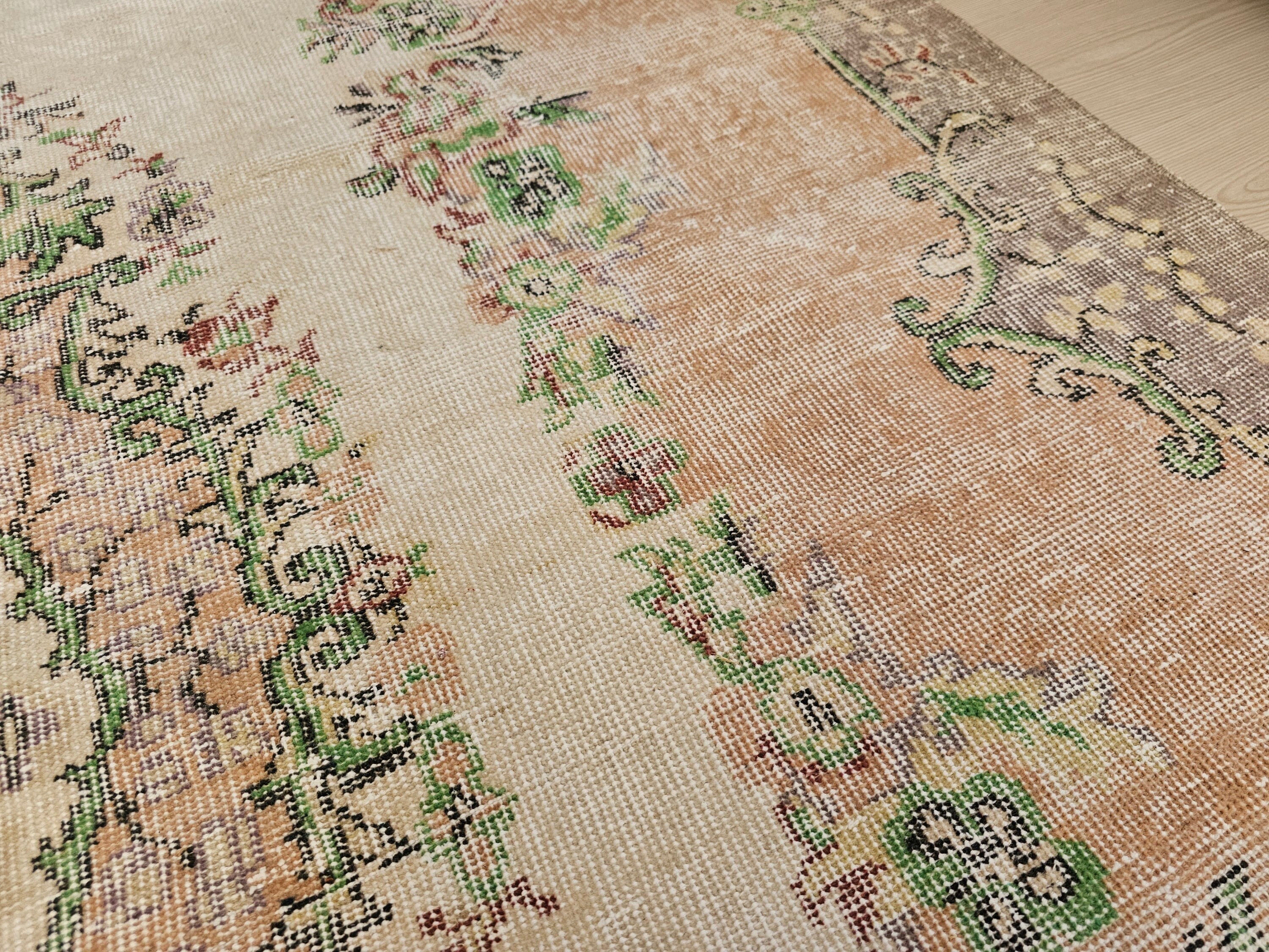 Vintage Turkish Wool Rug: 6x9 Anatolian Isparta Rug, Rustic Decor