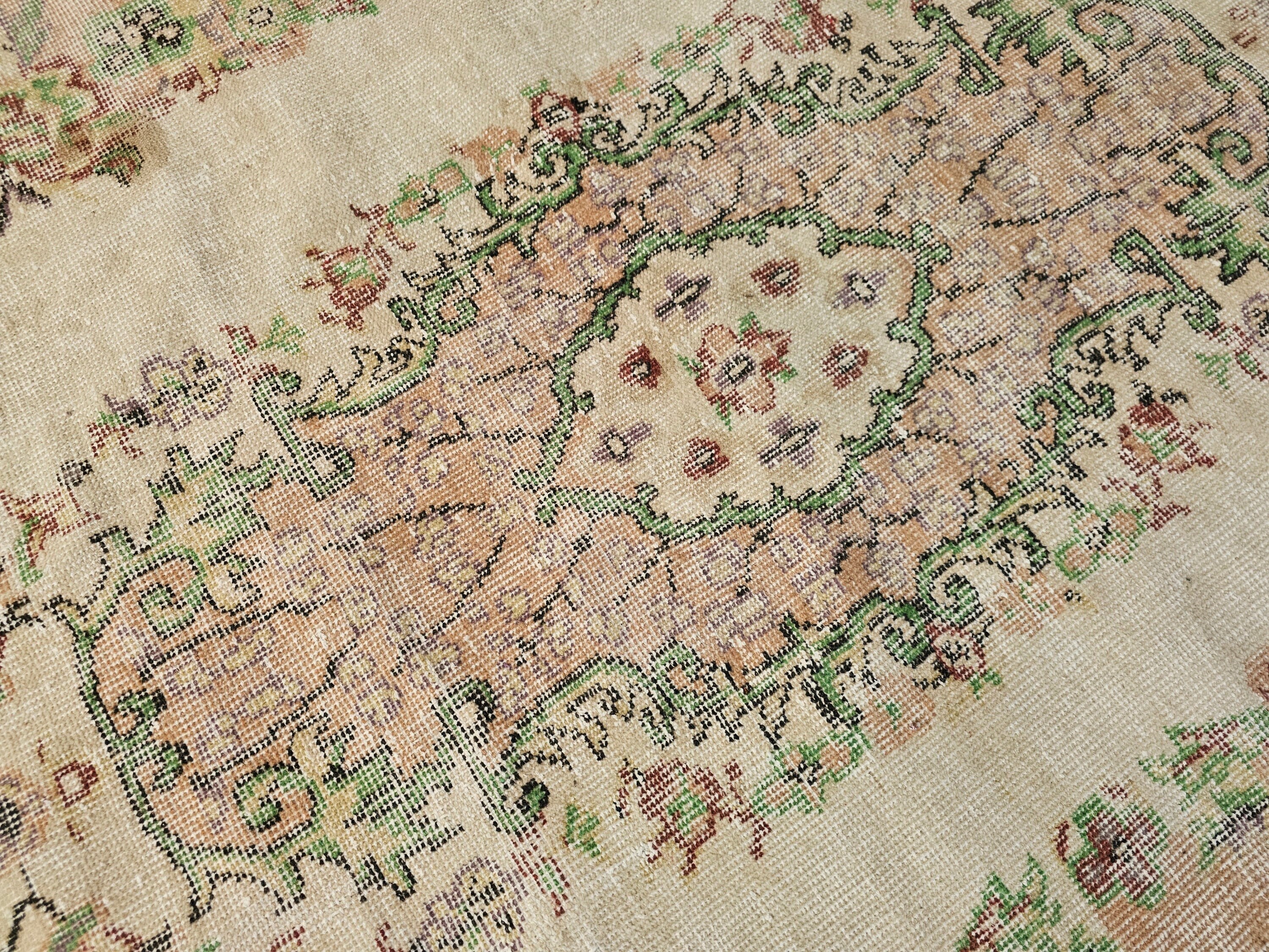 Vintage Turkish Wool Rug: 6x9 Anatolian Isparta Rug, Rustic Decor