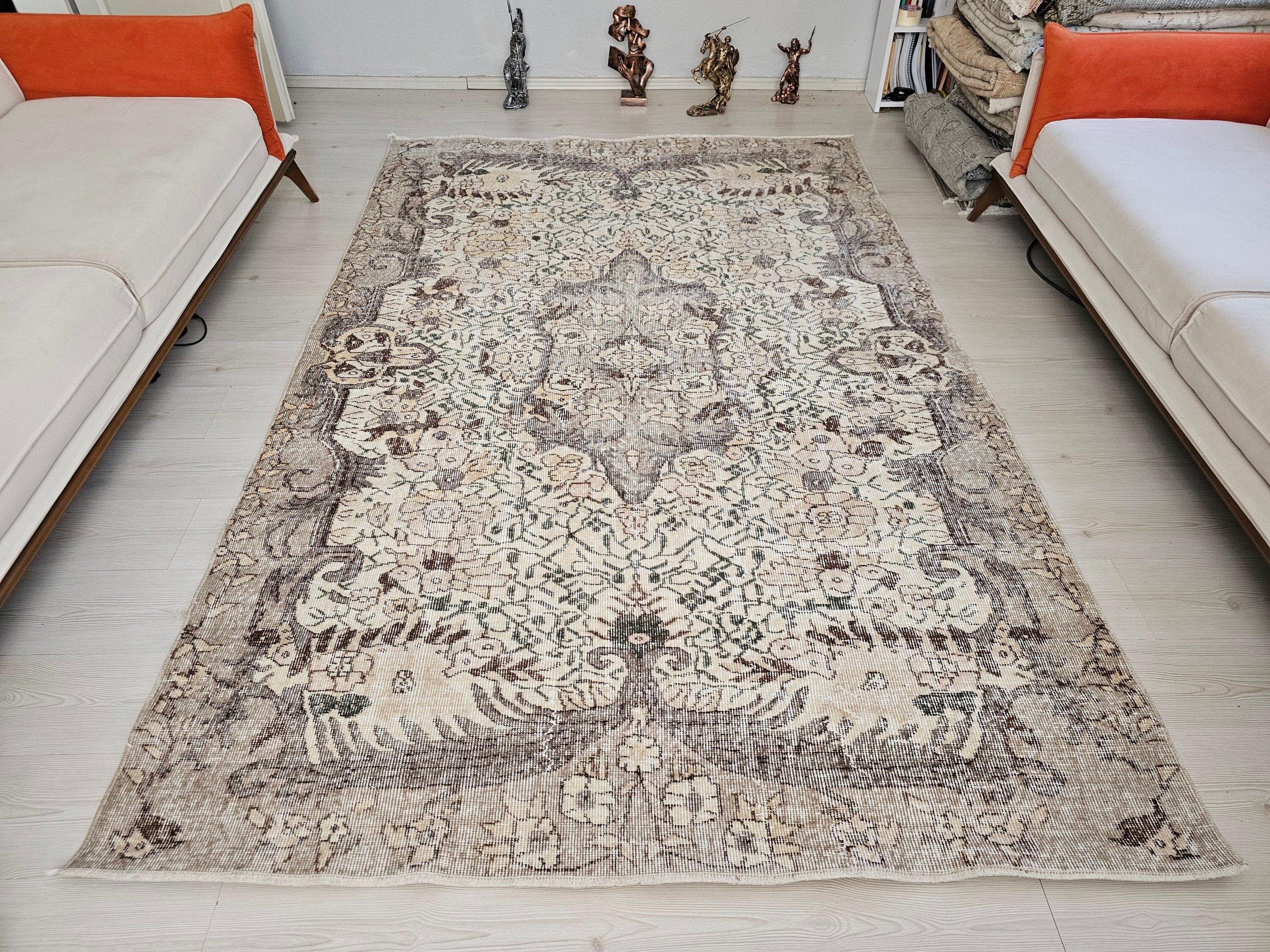 Hand Knotted Wool Turkish Oushak Rug 6x9: Vintage Anatolian Design