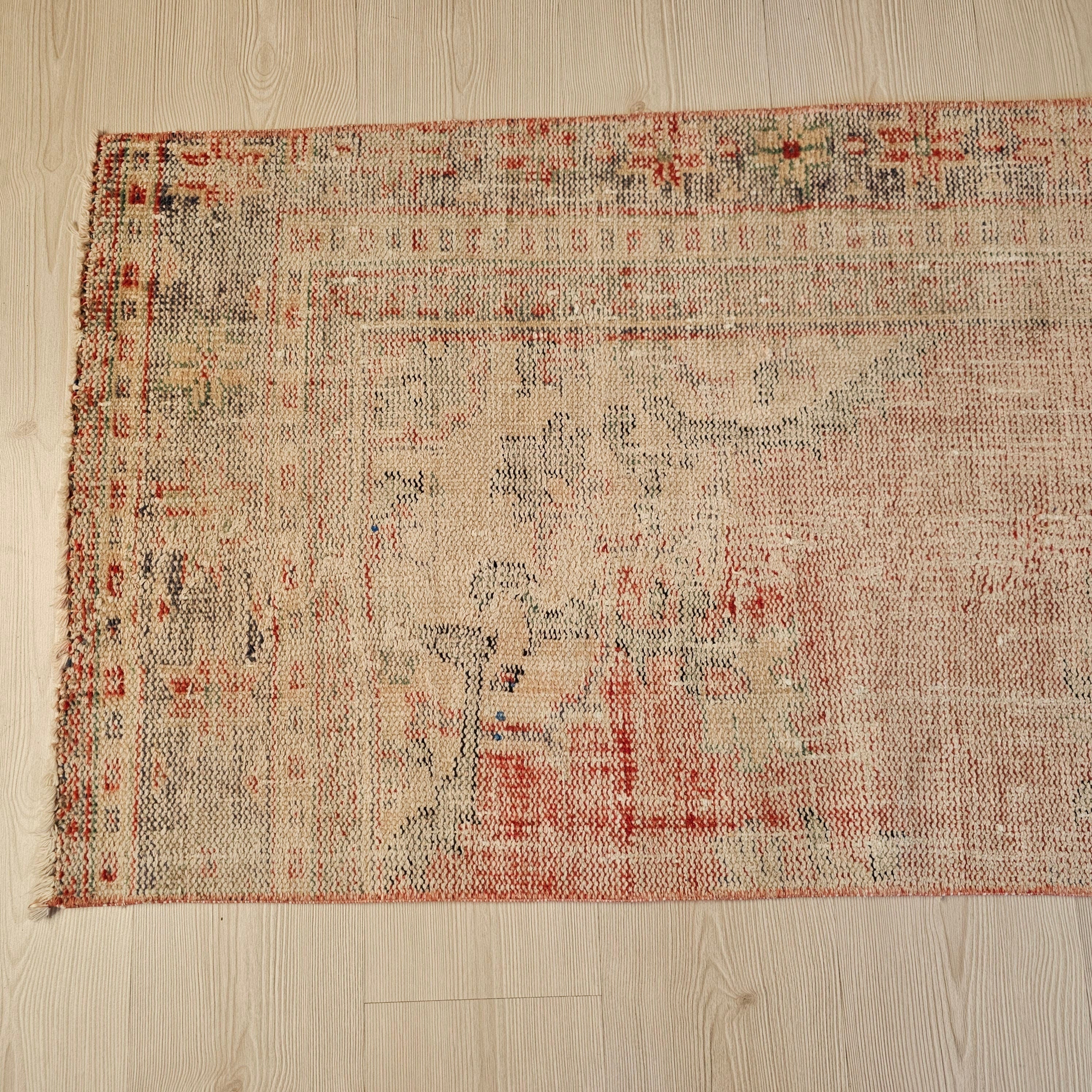 Vintage Turkish Runner Rug: Handwoven Wool Oushak, 9 ft Faded Hallway Rug