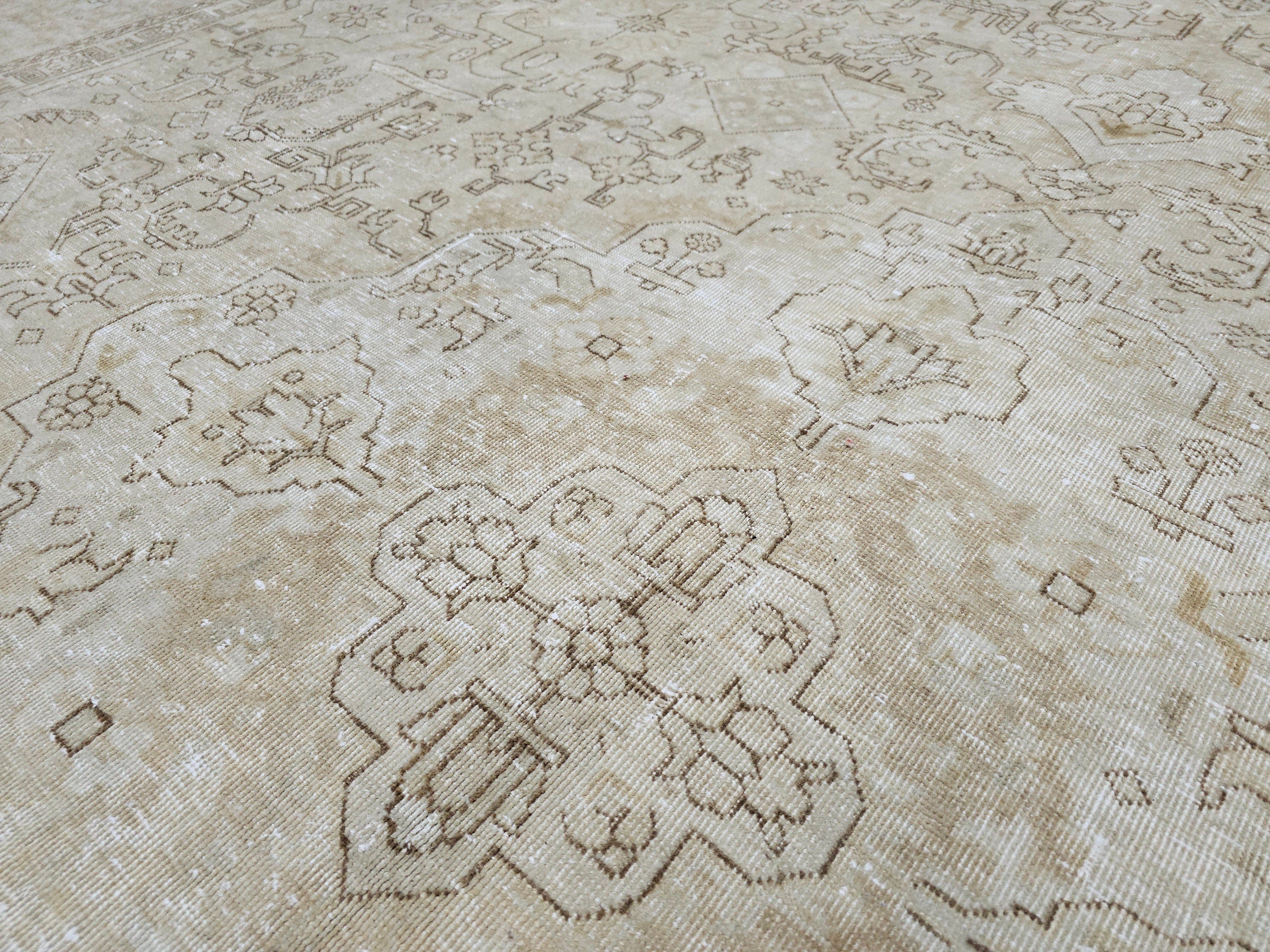 Cream Oushak Rug: 10x12 Vintage Turkish Wool Rug, Neutral Scandinavian Decor