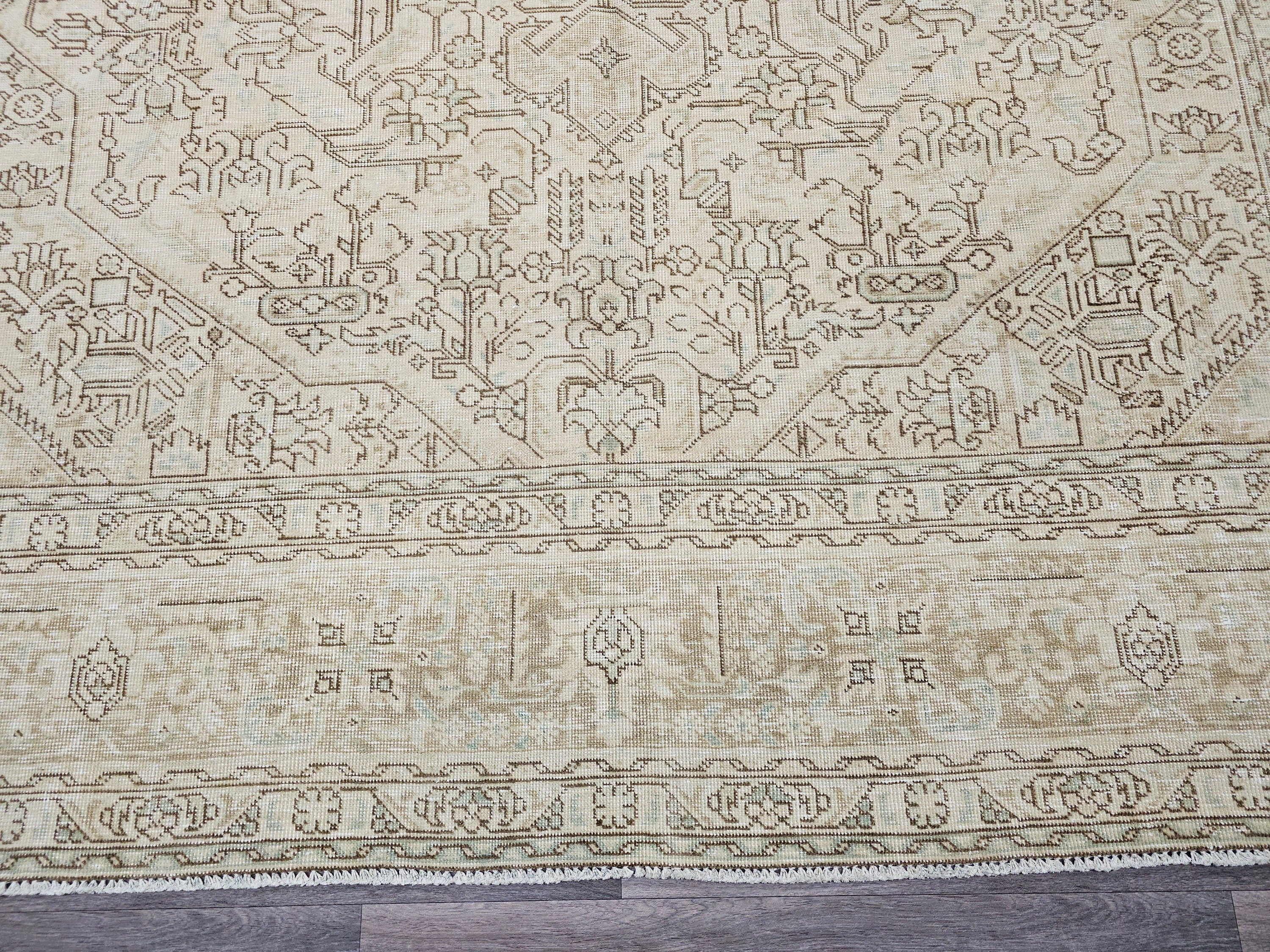 Oversize Hand Knotted Wool Rug: 9.60x12.60 ft. Vintage Turkish Geometric Carpet