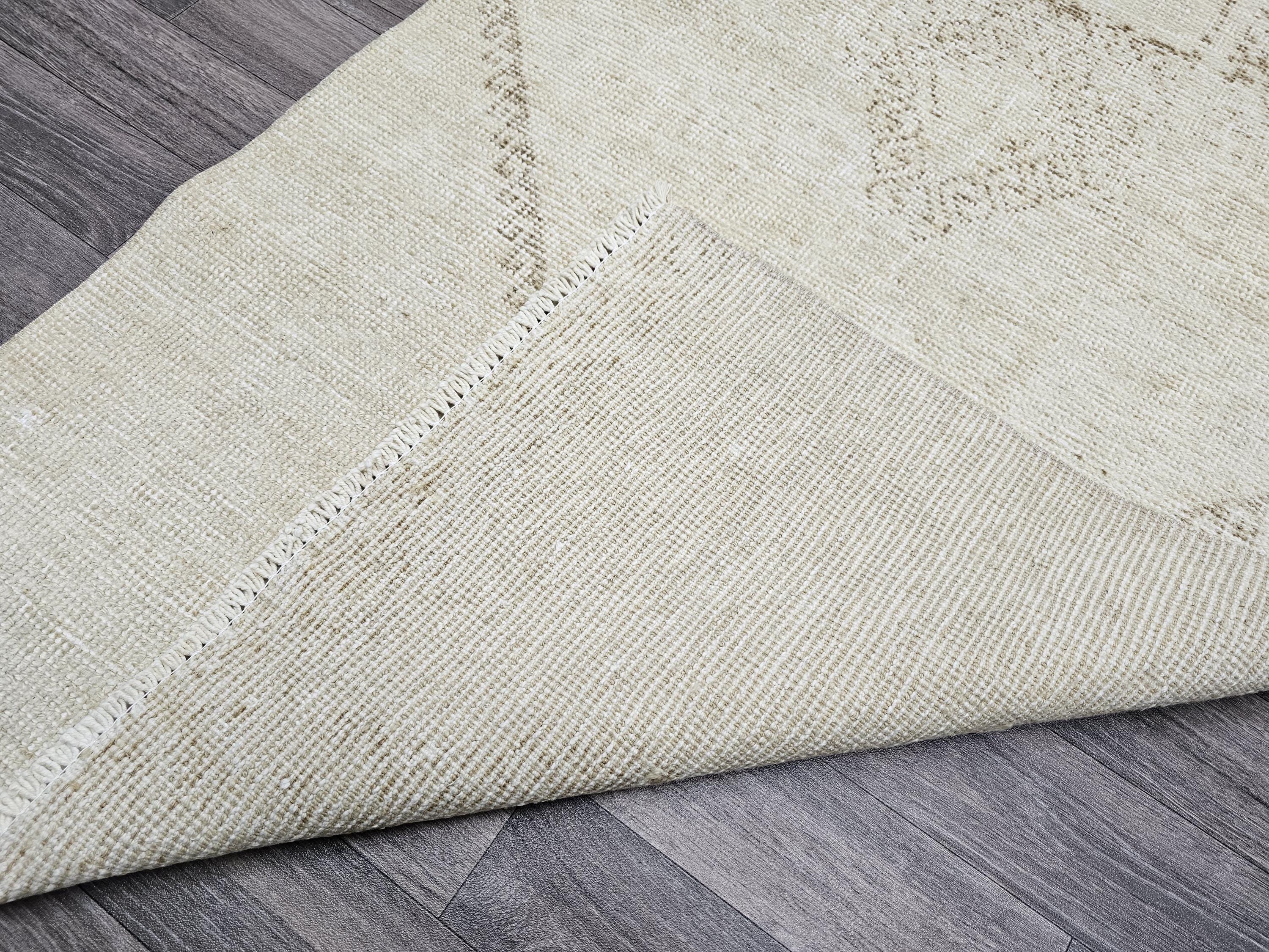 Vintage Oushak Runner Rug: 3x12.25 ft, Neutral Turkish Wool Rug