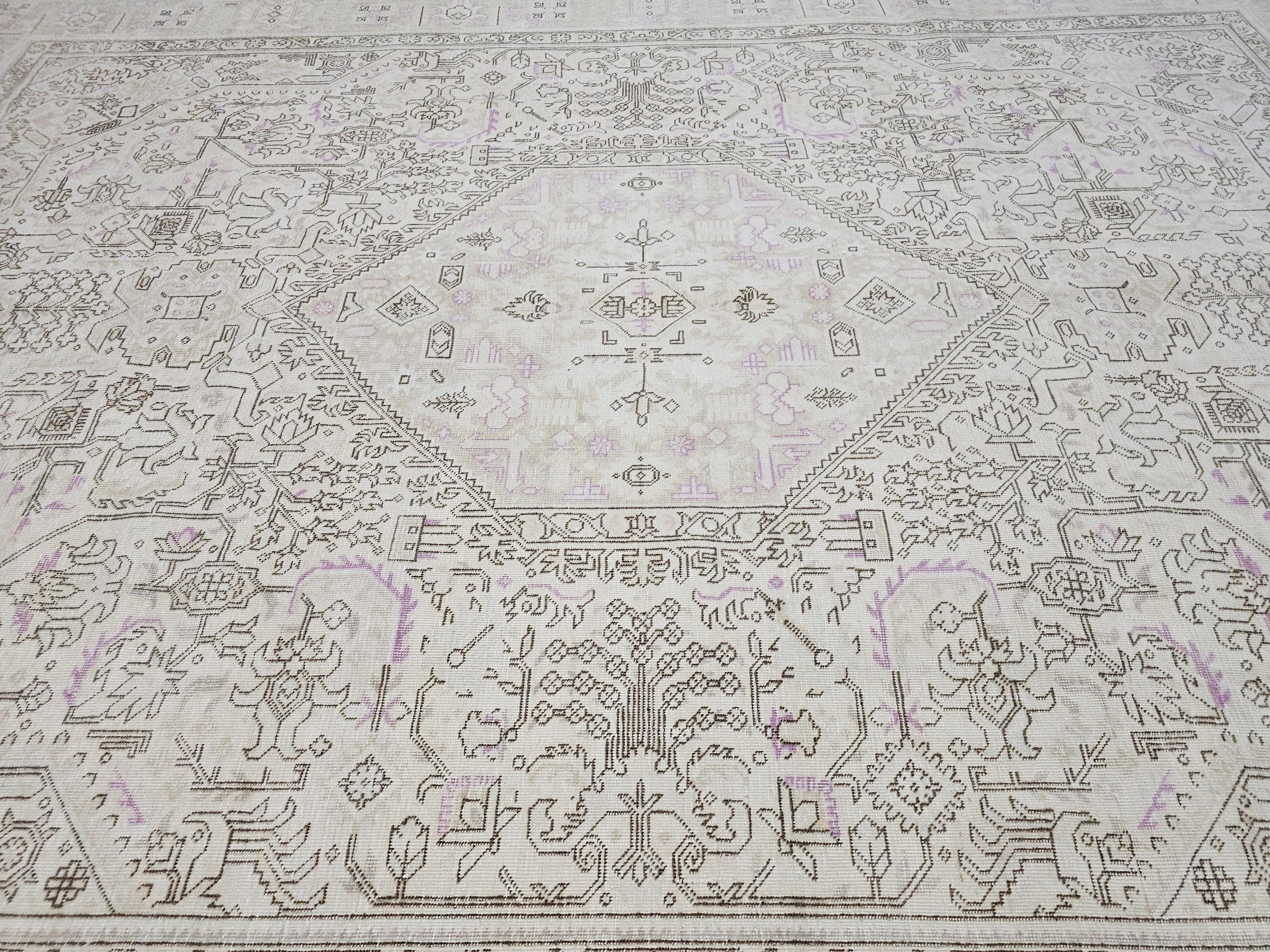 Faded Oushak Wool Area Rug: 9x12 Light Pink Beige Turkish Rug