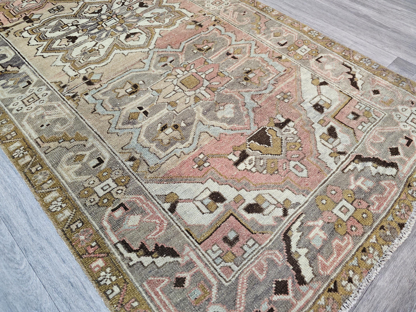 Wide Antique Oushak Runner: Geometric Wool Turkish Rug (3.5x11 ft)