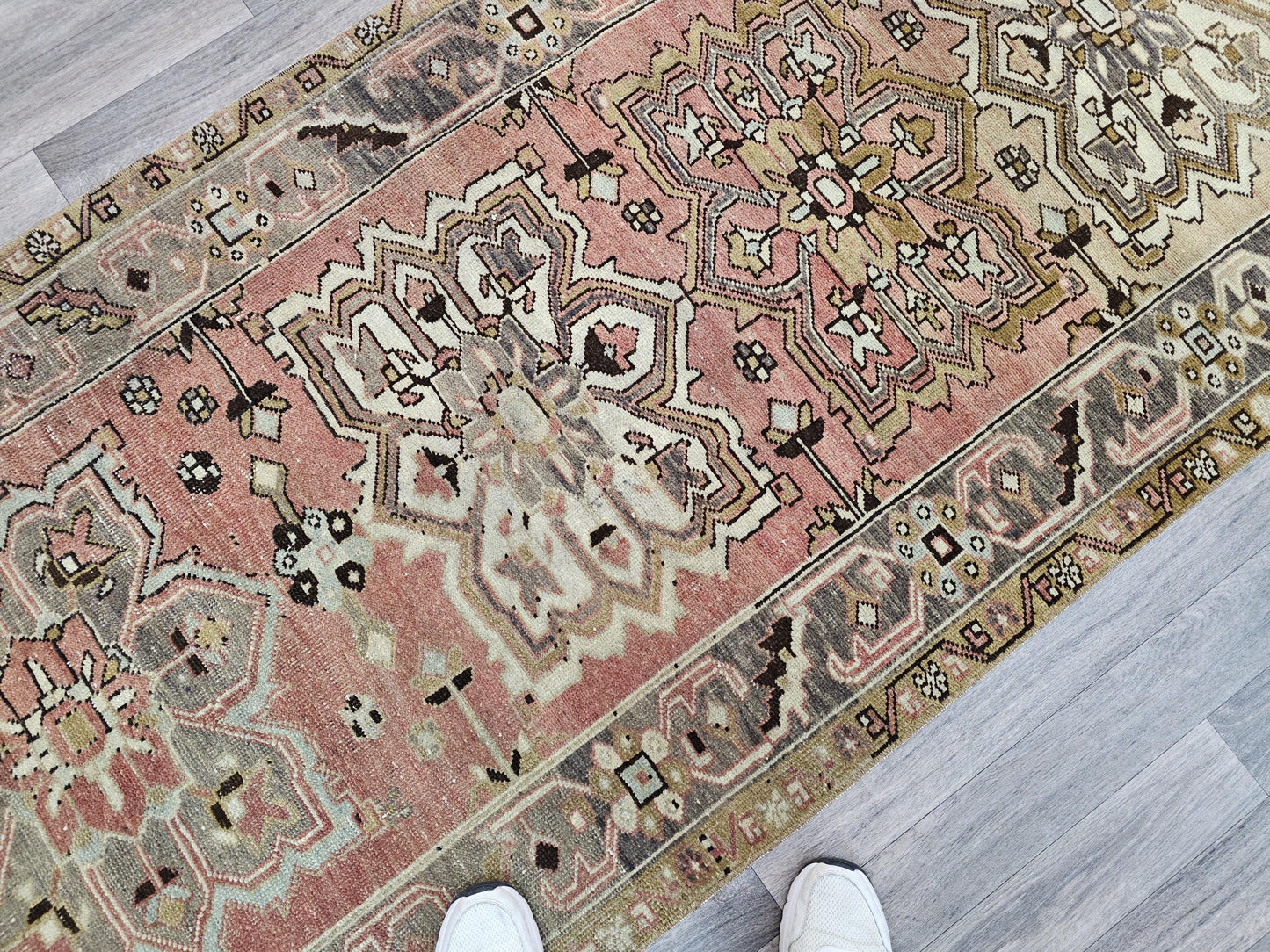 Wide Antique Oushak Runner: Geometric Wool Turkish Rug (3.5x11 ft)