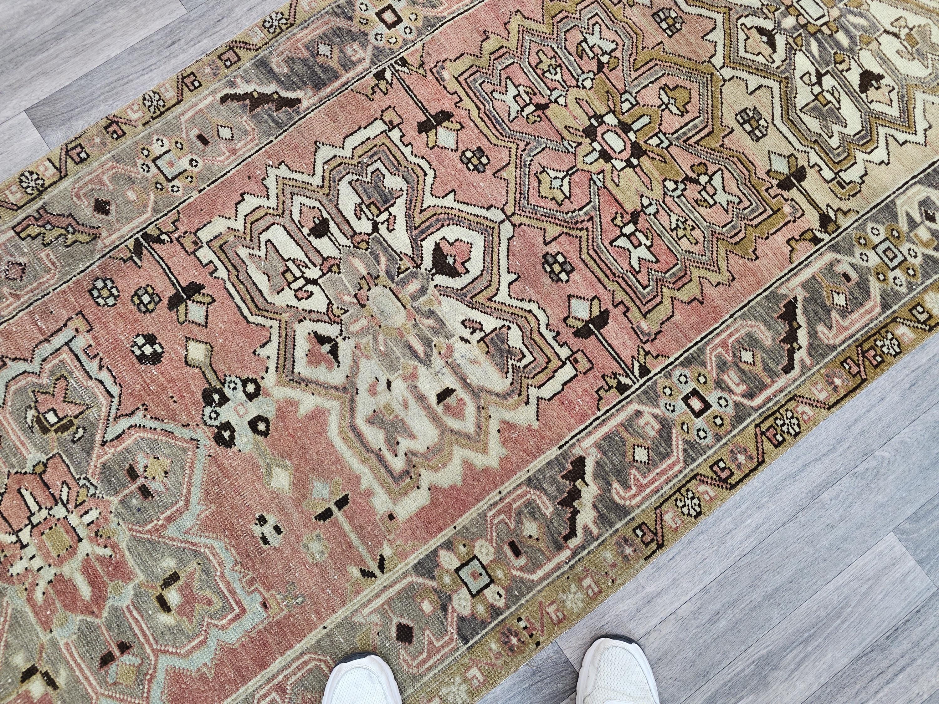 Wide Antique Oushak Runner: Geometric Wool Turkish Rug (3.5x11 ft)