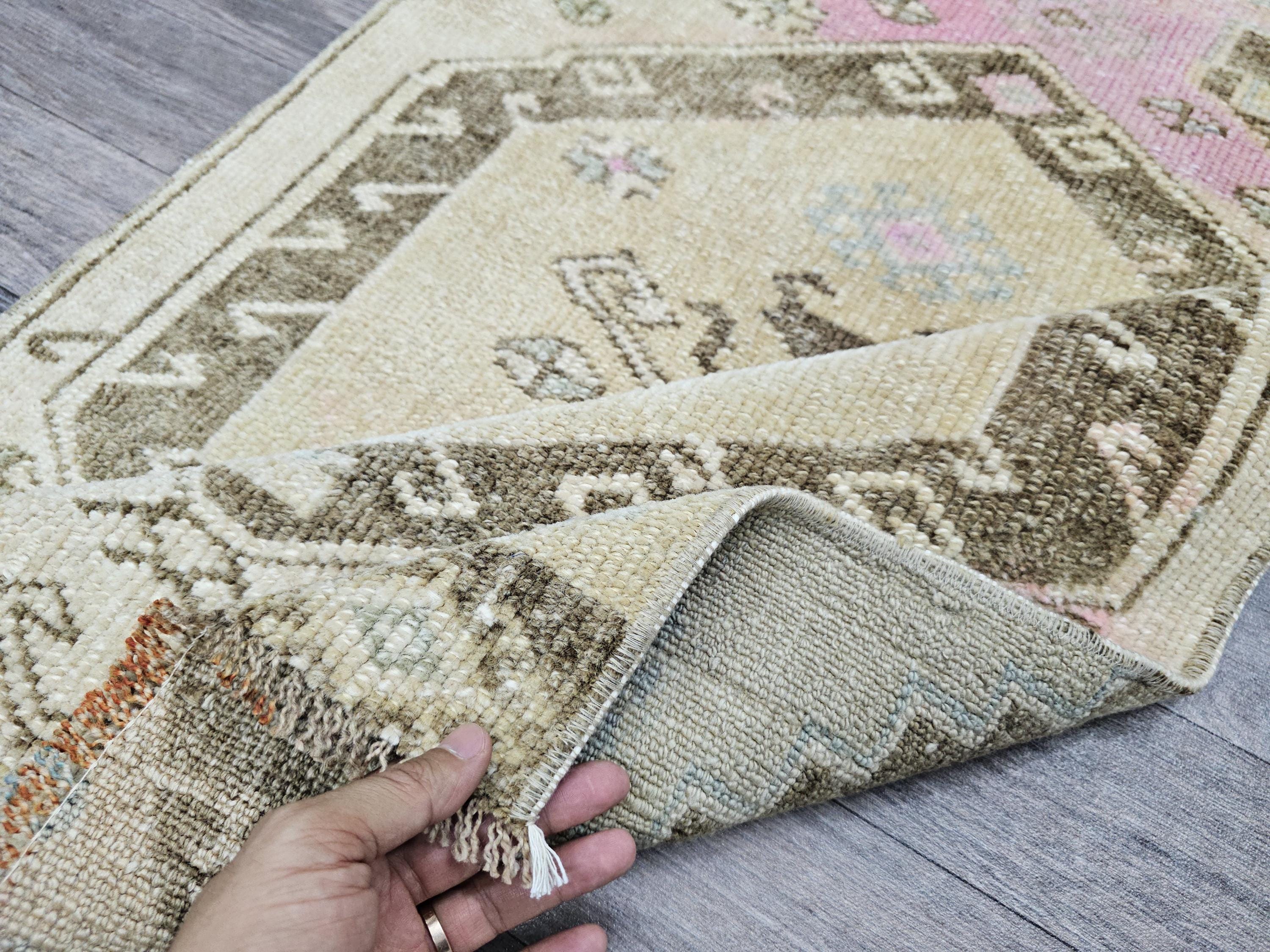 Hand Knotted Turkish Wool Runner Rug: Muted Neutral Colors, 2x6 ft