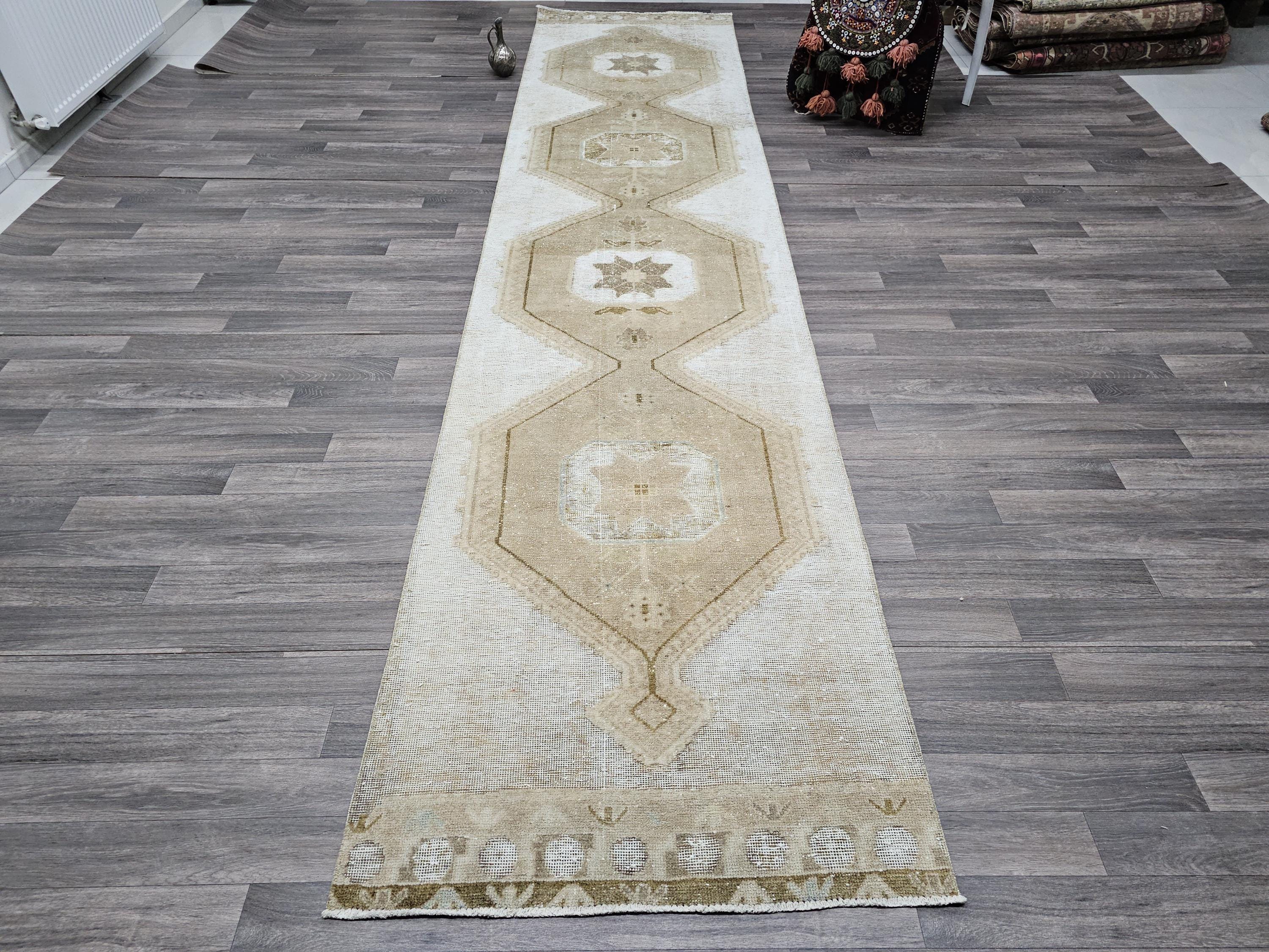 Extra Long Oushak Runner Rug: 3x14 Vintage Turkish Hallway Rug