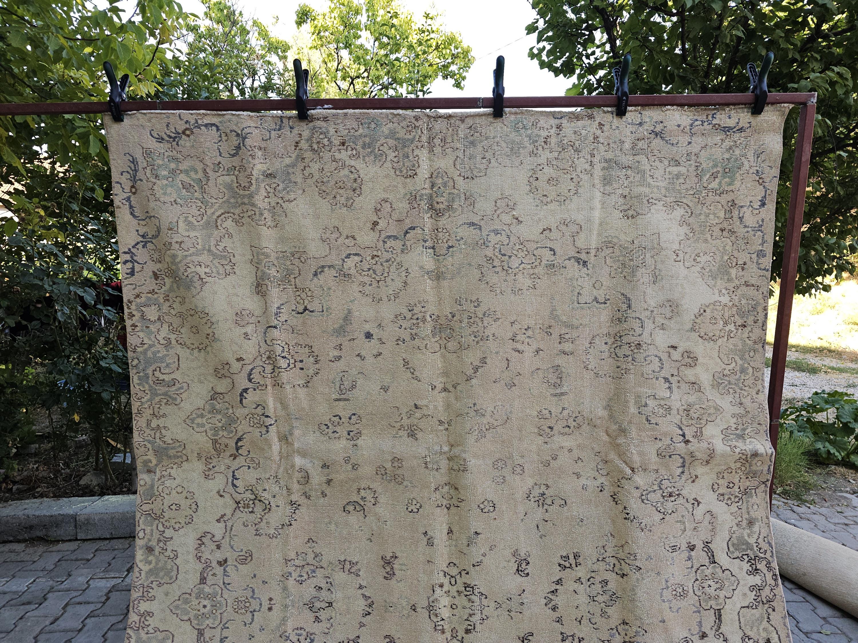 Large Vintage Turkish Wool Rug: 7x10 Floral Oushak
