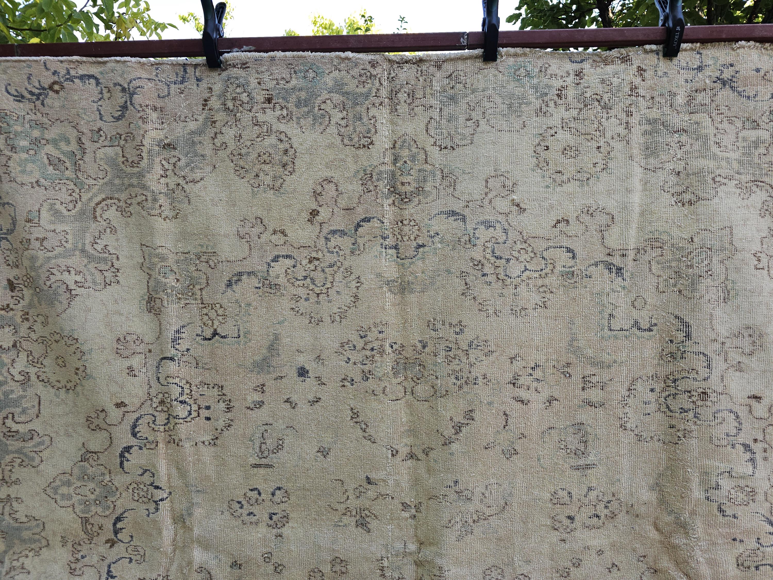 Large Vintage Turkish Wool Rug: 7x10 Floral Oushak