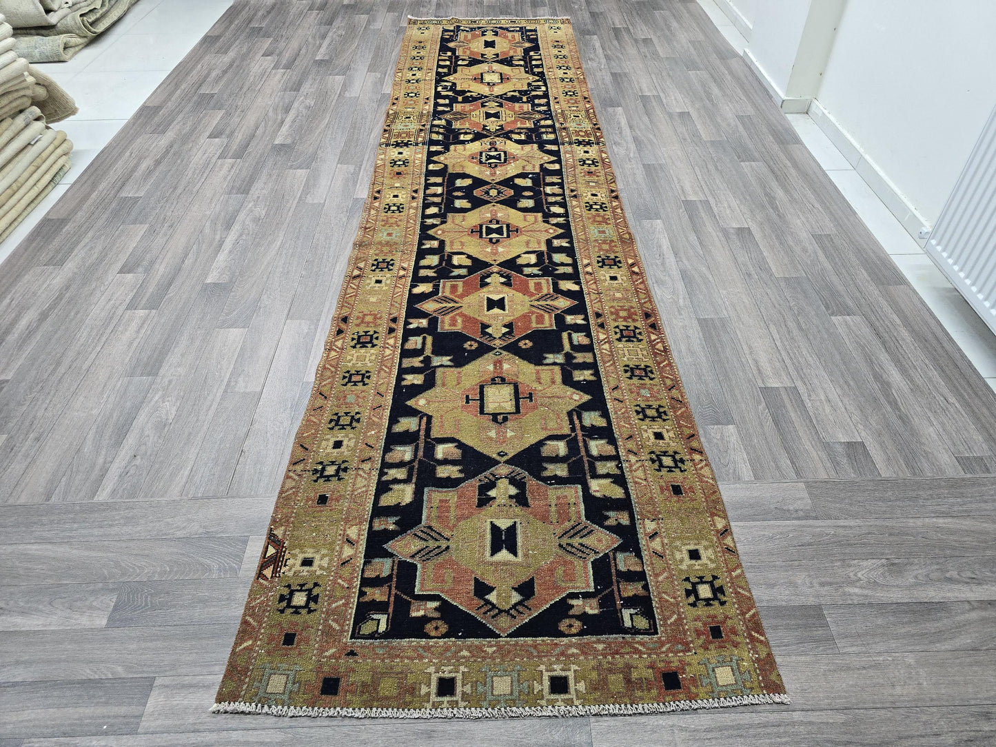 Vintage Turkish Runner Rug: Heriz Pastel Hallway Carpet (3x13 feet)