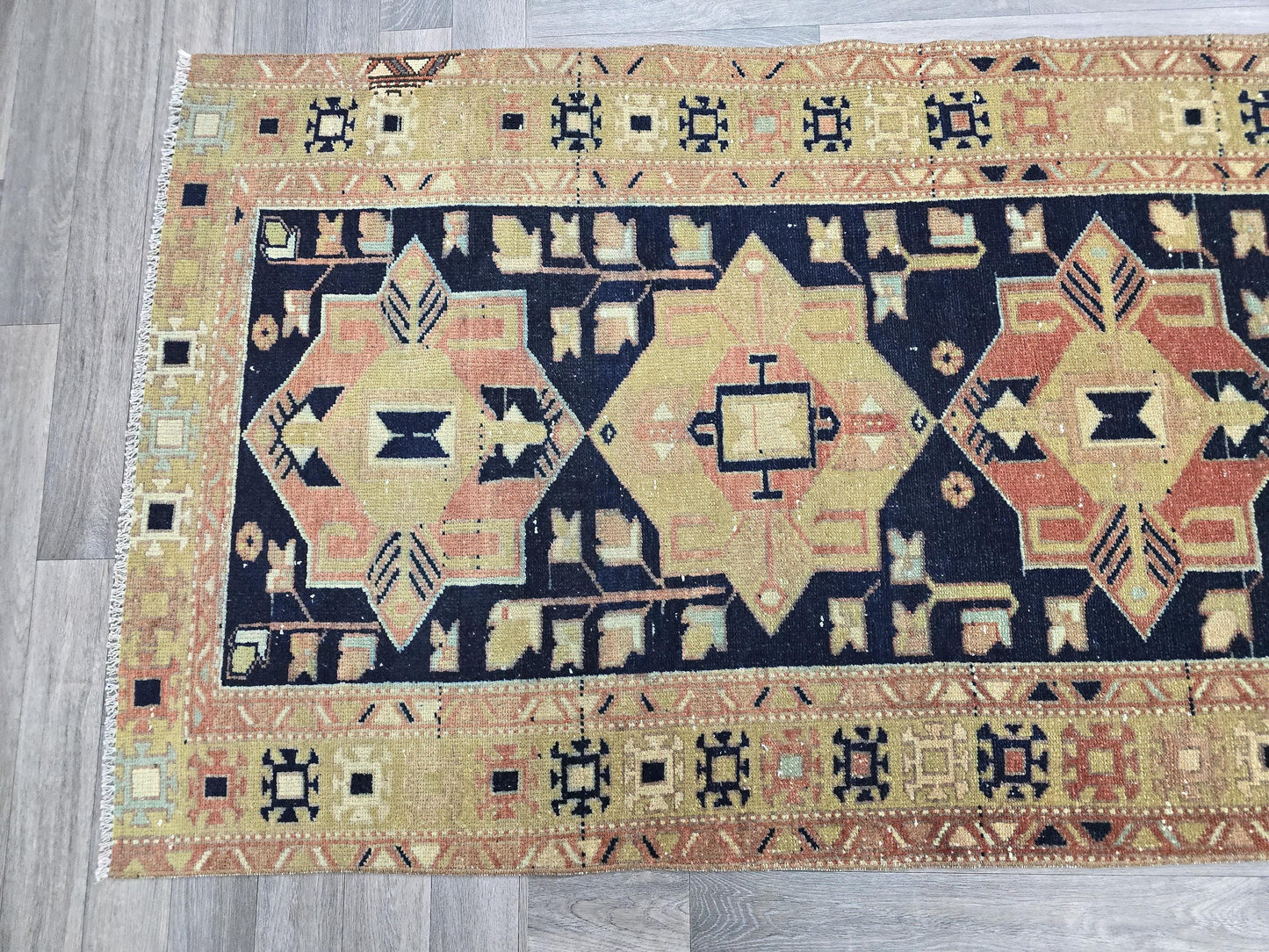 Vintage Turkish Runner Rug: Heriz Pastel Hallway Carpet (3x13 feet)