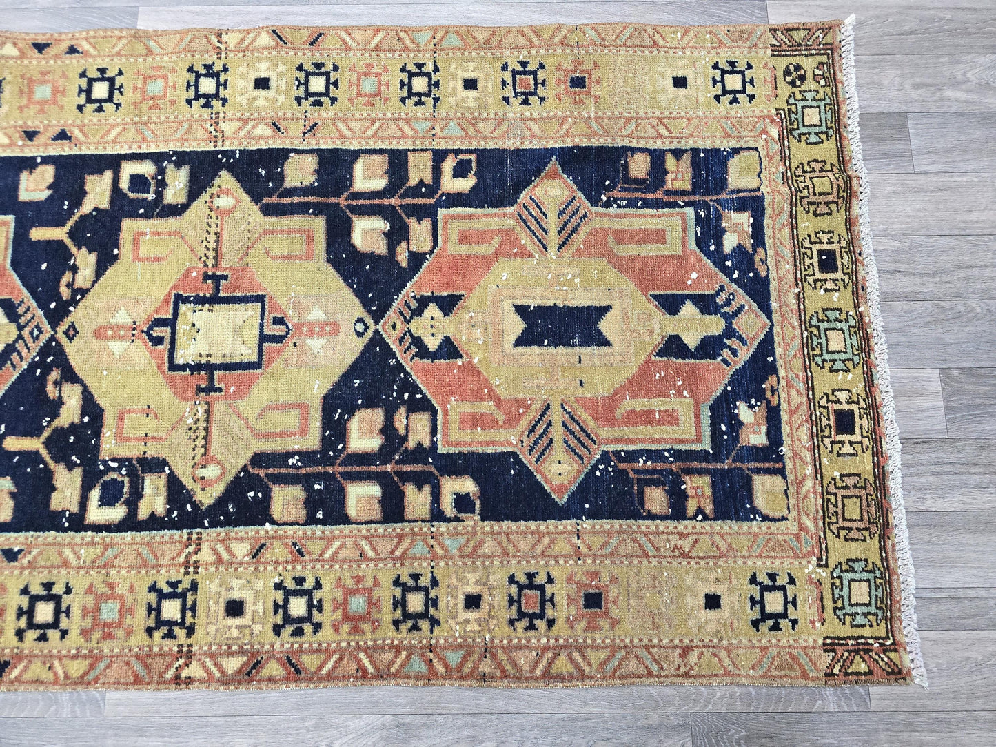 Vintage Turkish Runner Rug: Heriz Pastel Hallway Carpet (3x13 feet)