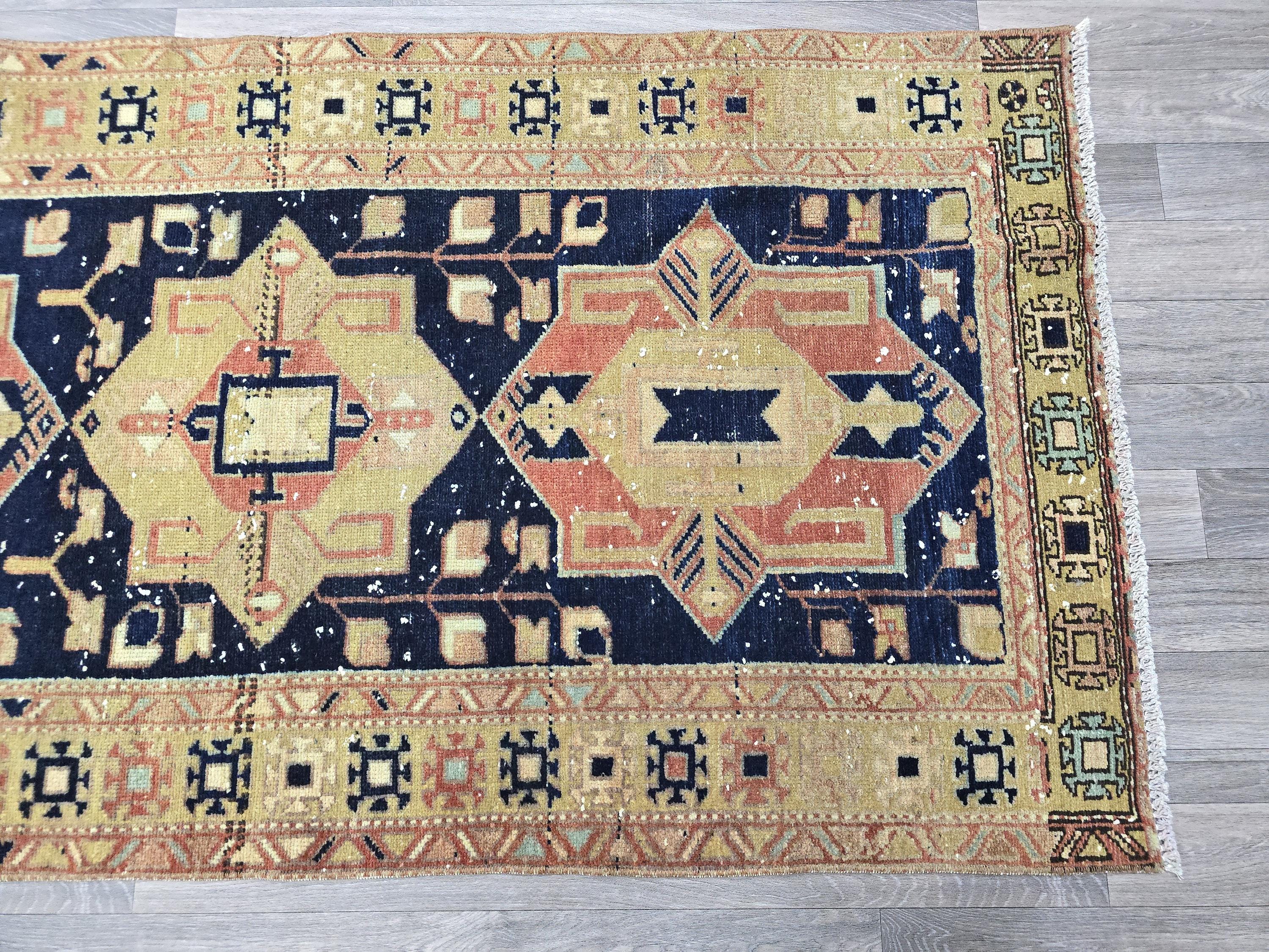 Vintage Turkish Runner Rug: Heriz Pastel Hallway Carpet (3x13 feet)