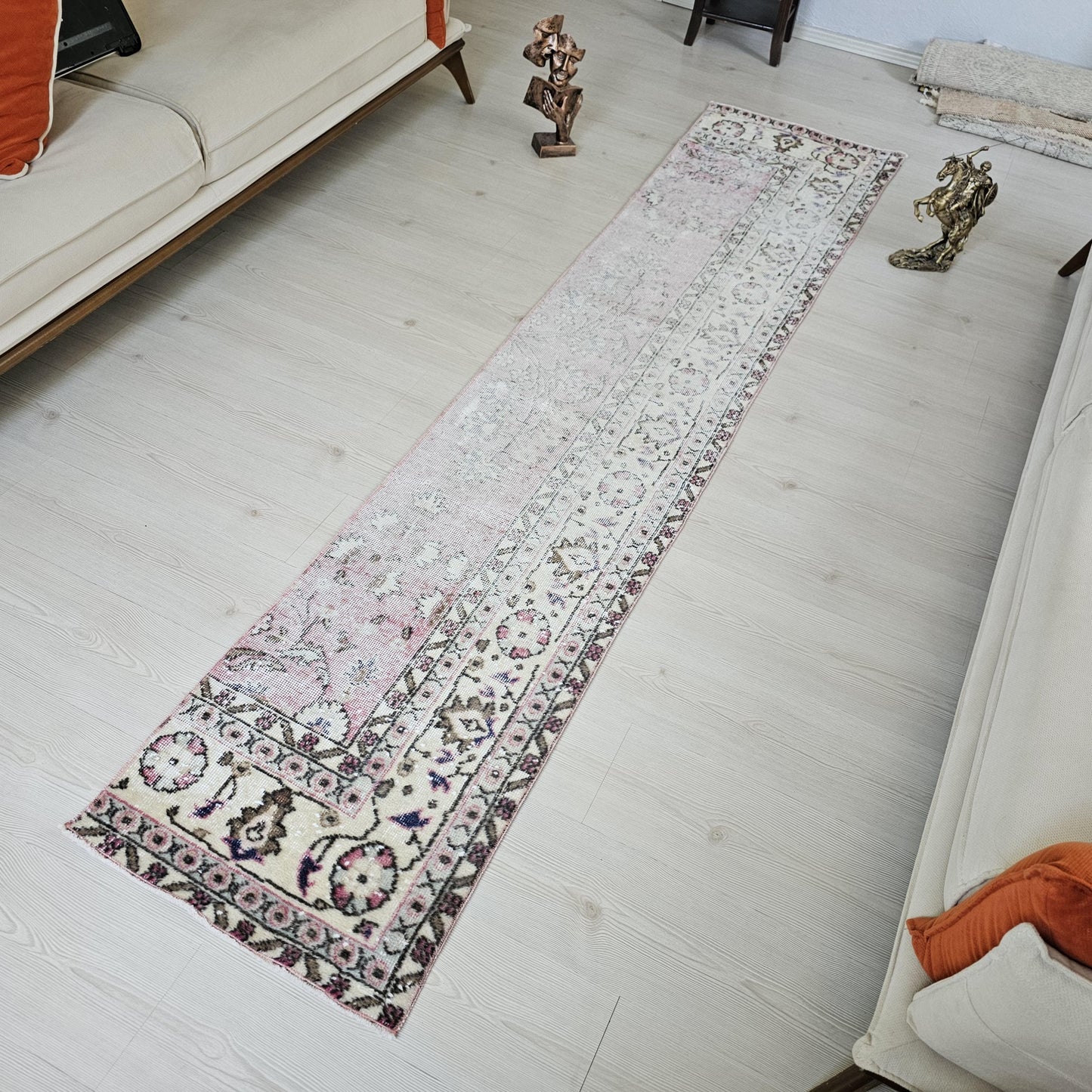 Vintage Turkish Runner Rug: Hand-Knotted Wool Boho Hallway Rug (2x9 Feet)
