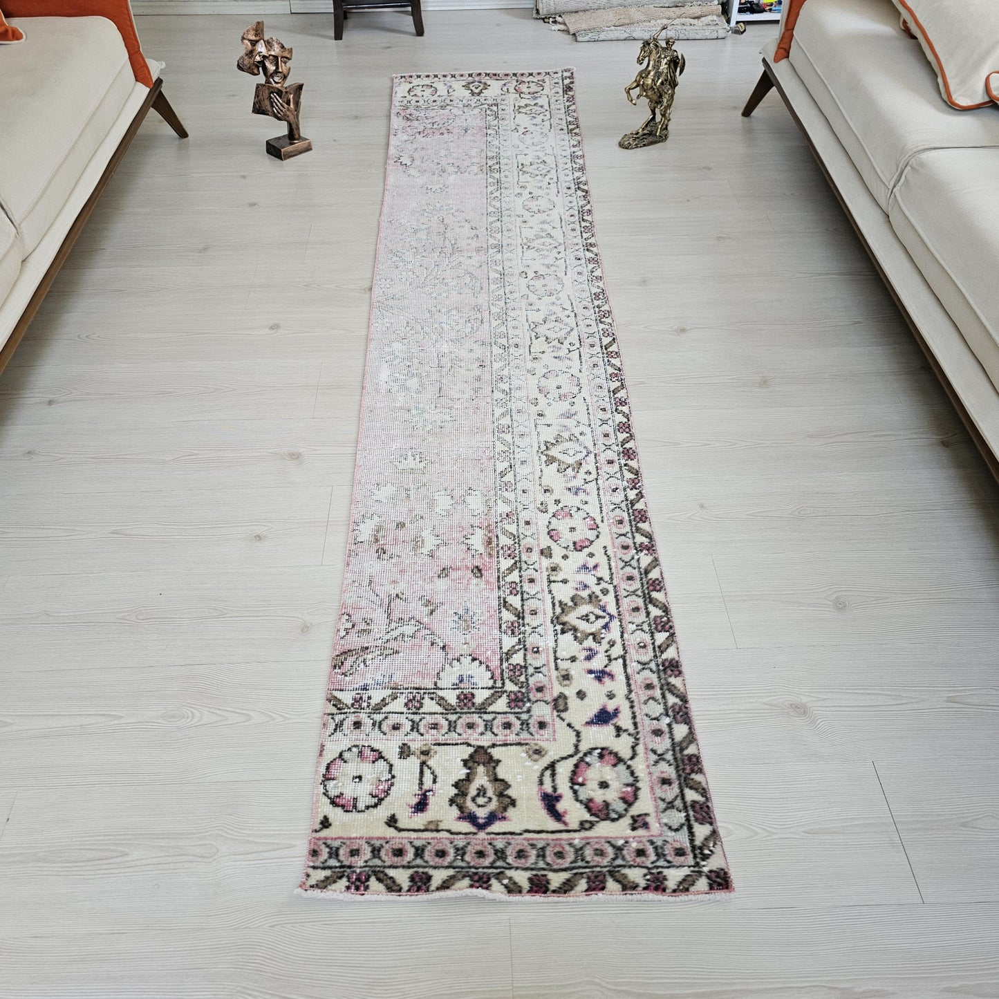 Vintage Turkish Runner Rug: Hand-Knotted Wool Boho Hallway Rug (2x9 Feet)