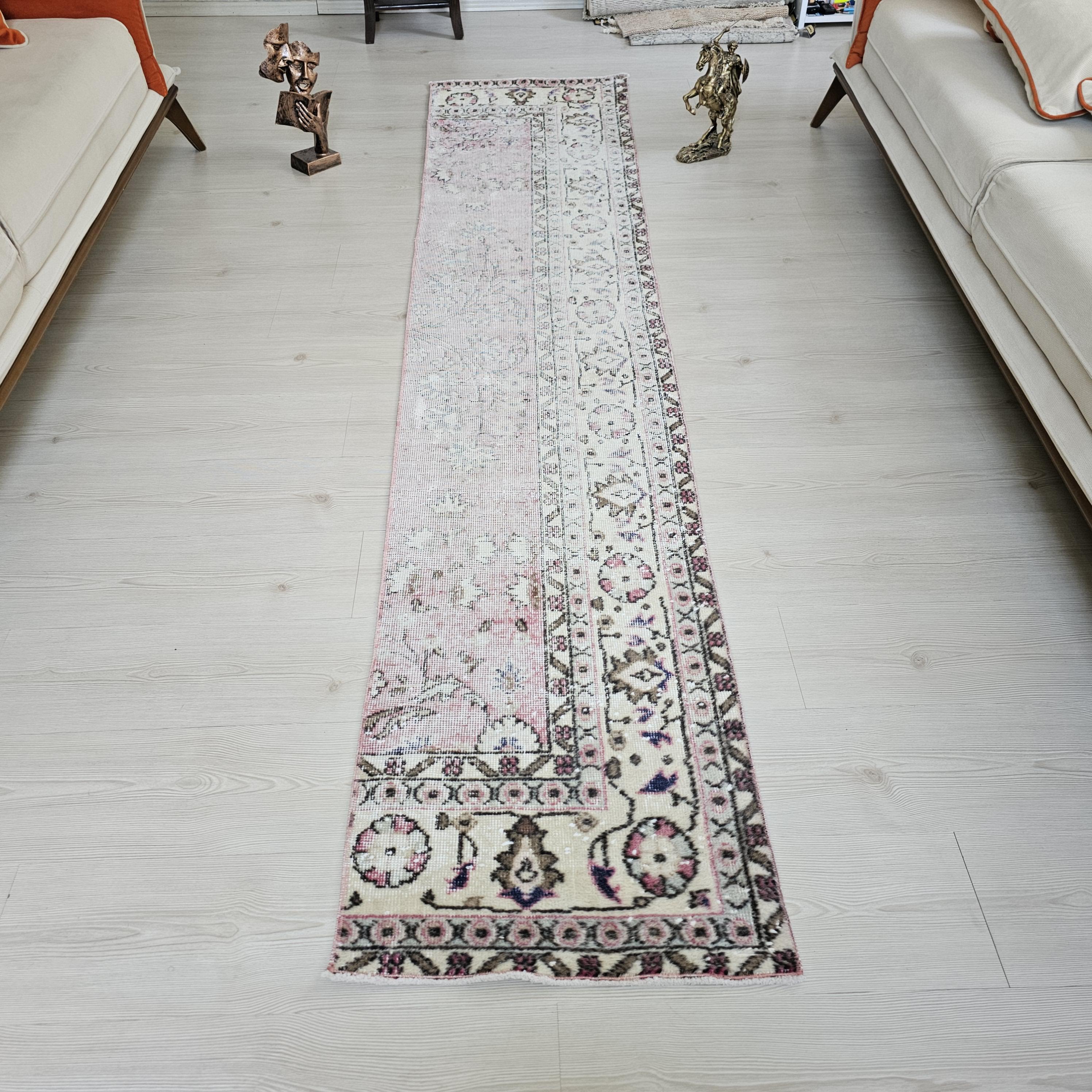 Vintage Turkish Runner Rug: Hand-Knotted Wool Boho Hallway Rug (2x9 Feet)