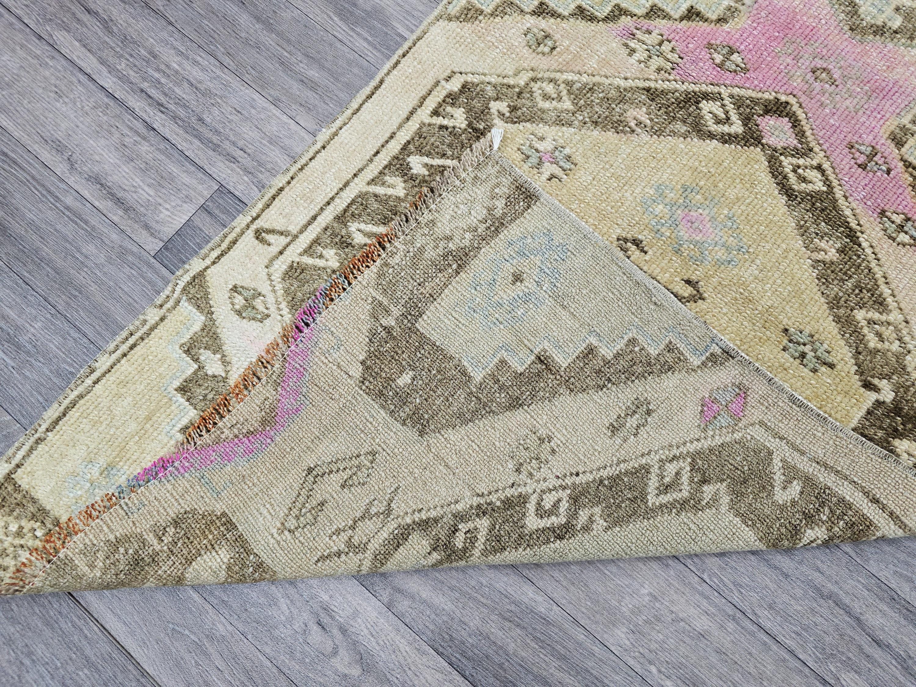 Hand Knotted Turkish Wool Runner Rug: Muted Neutral Colors, 2x6 ft