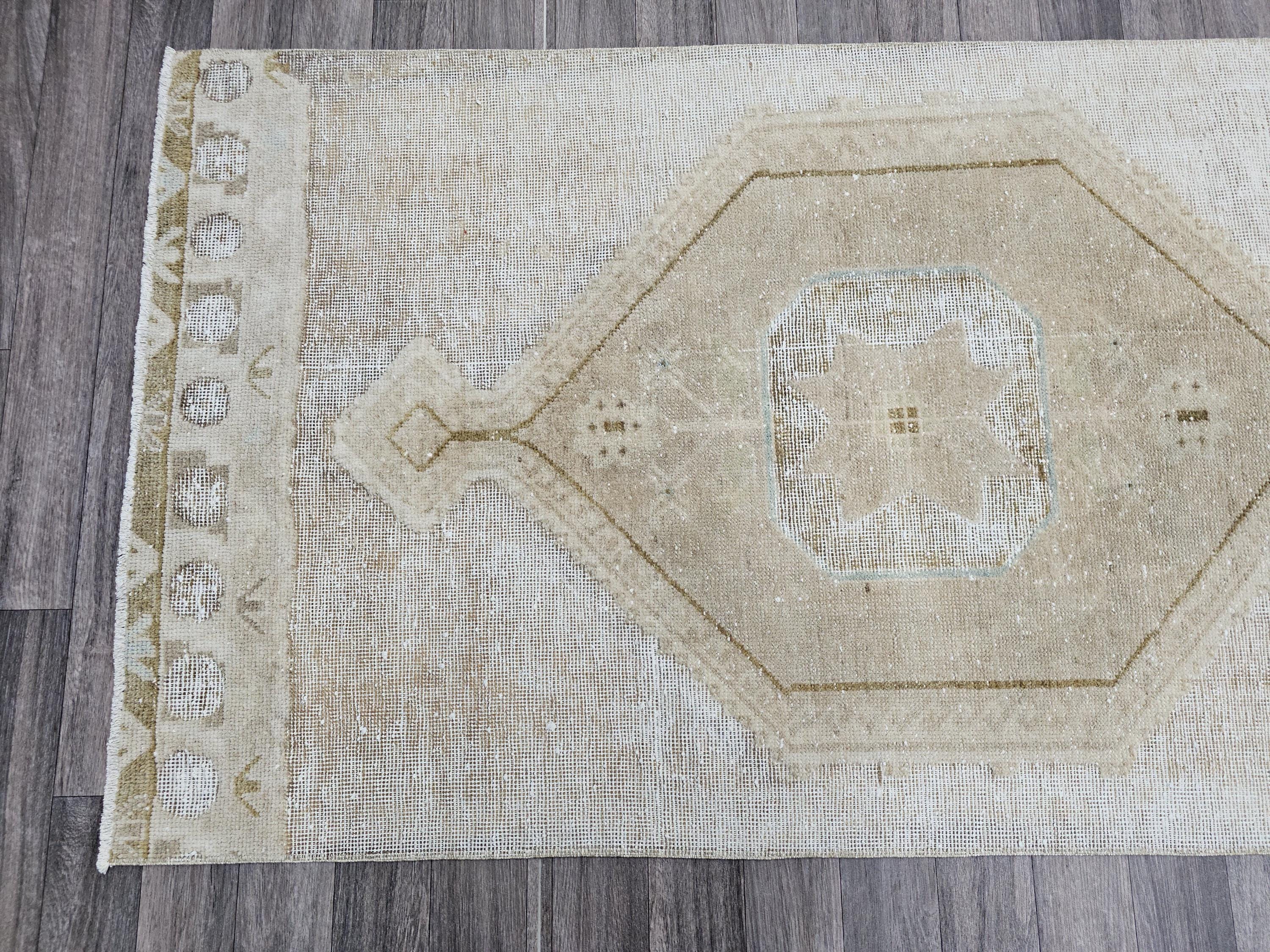 Extra Long Oushak Runner Rug: 3x14 Vintage Turkish Hallway Rug
