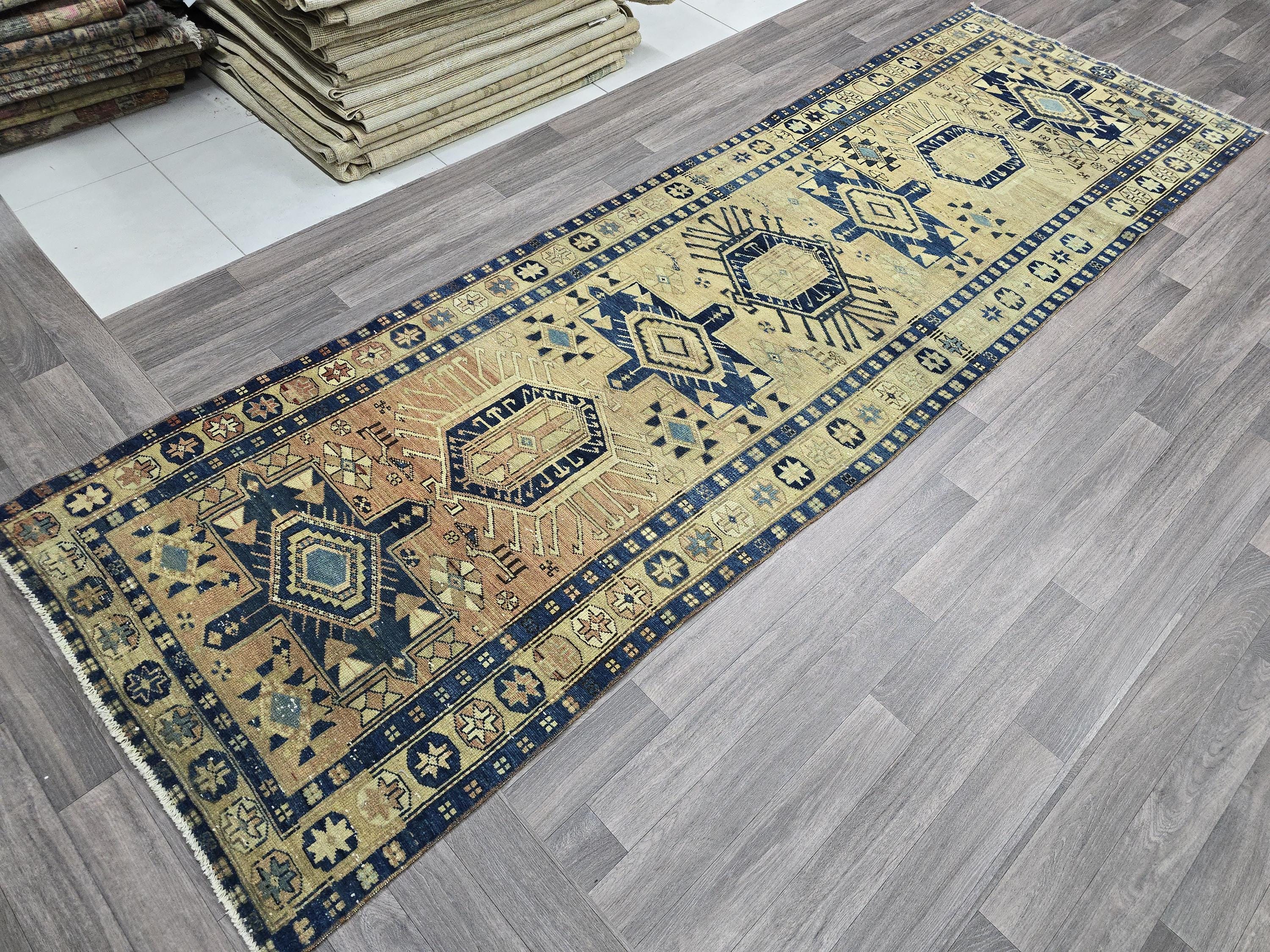 Vintage Hand-Knotted Wool Oushak Runner Rug: Traditional Hallway Aisle Rug (3.40x11 feet)