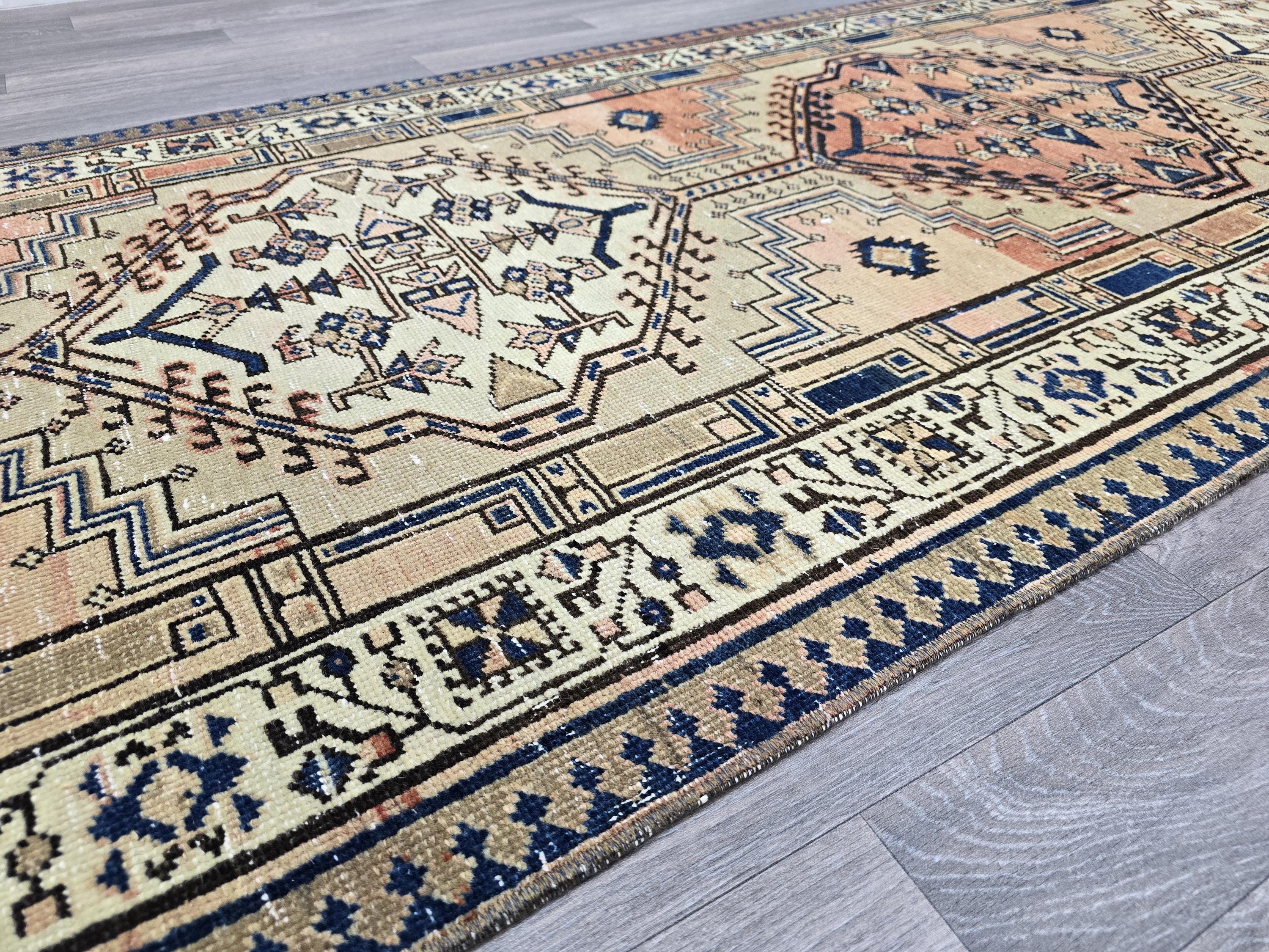 Vintage Heriz Wool Runner: Hand-Knotted Pastel Oushak Rug (3.40x13.30 ft)