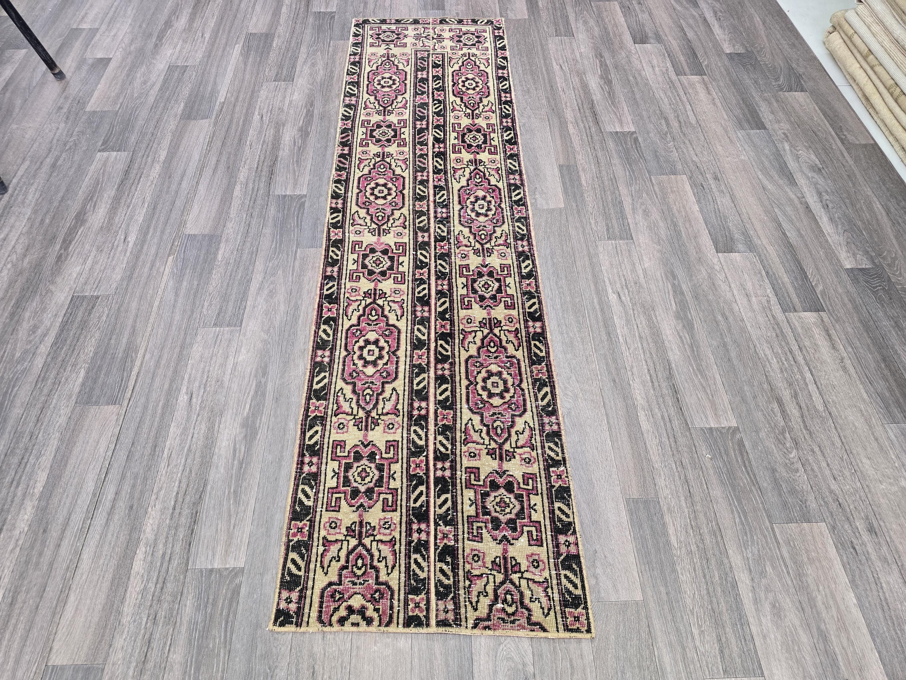 Handcrafted Wool Runner Rug: Traditional Aisle Hallway Carpet (1.80x6.70 ft)