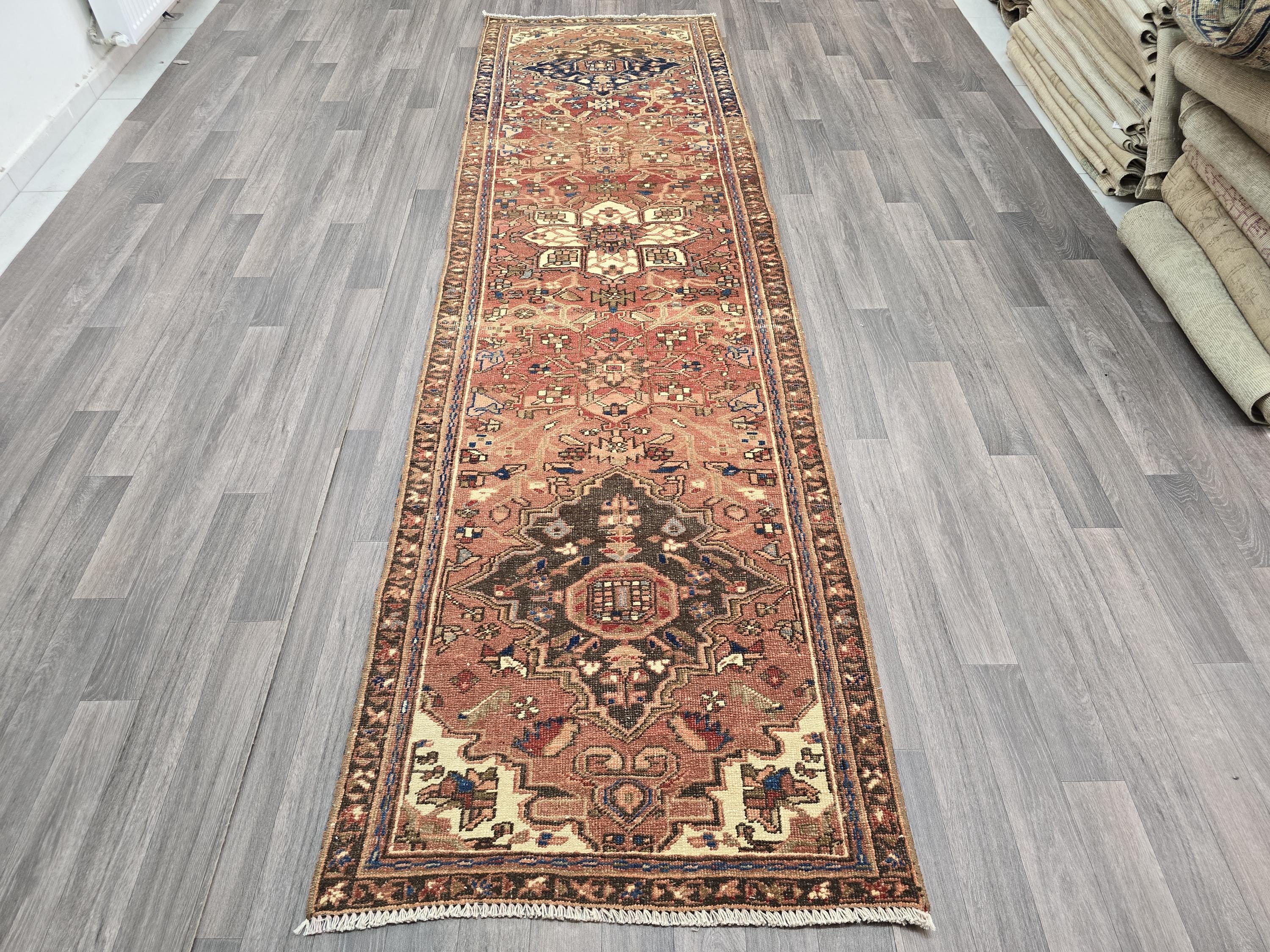Vintage Floral Turkish Runner Rug 3x10.5: Handmade Wool Oushak Hallway Rug