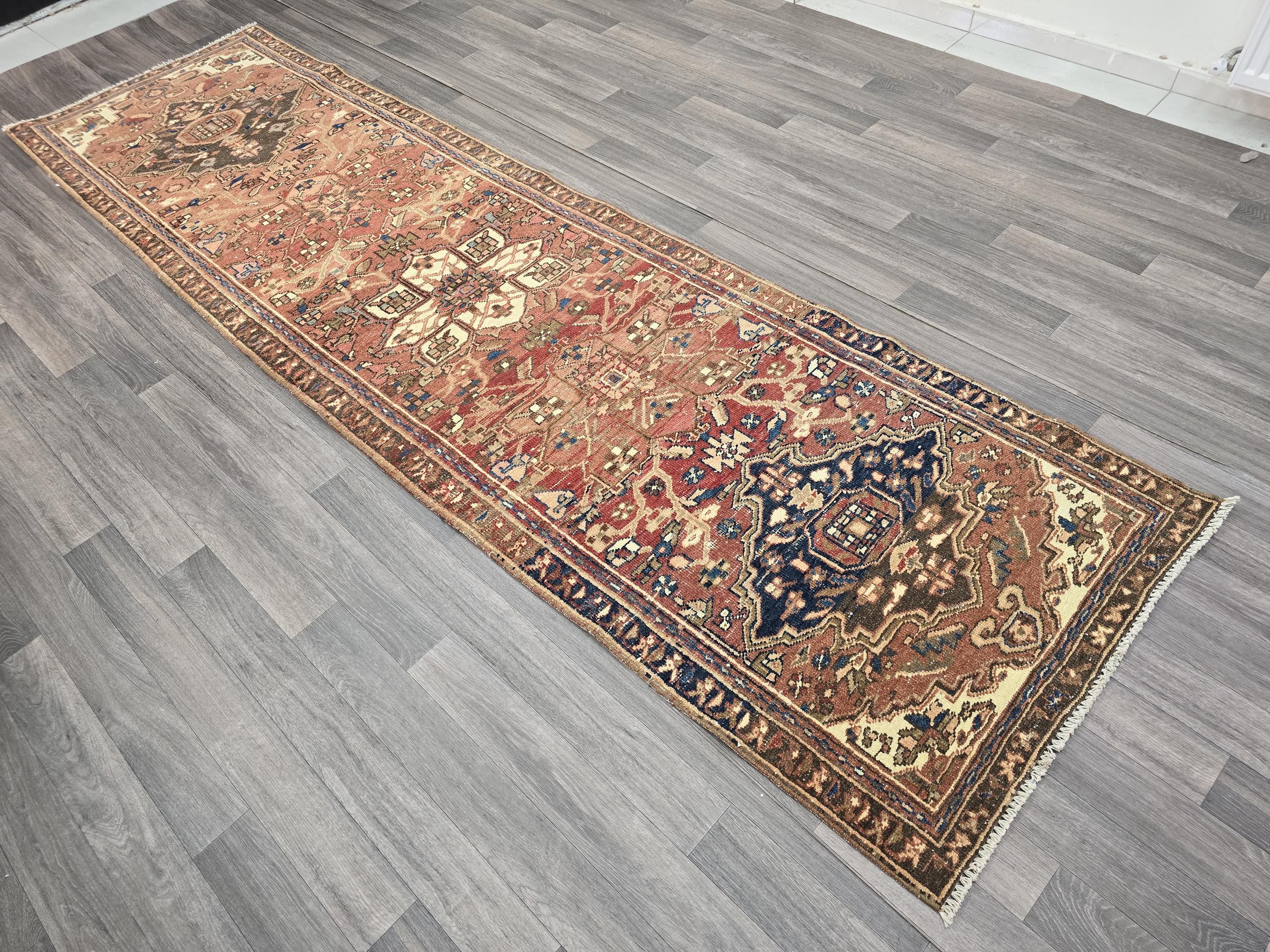 Vintage Floral Turkish Runner Rug 3x10.5: Handmade Wool Oushak Hallway Rug