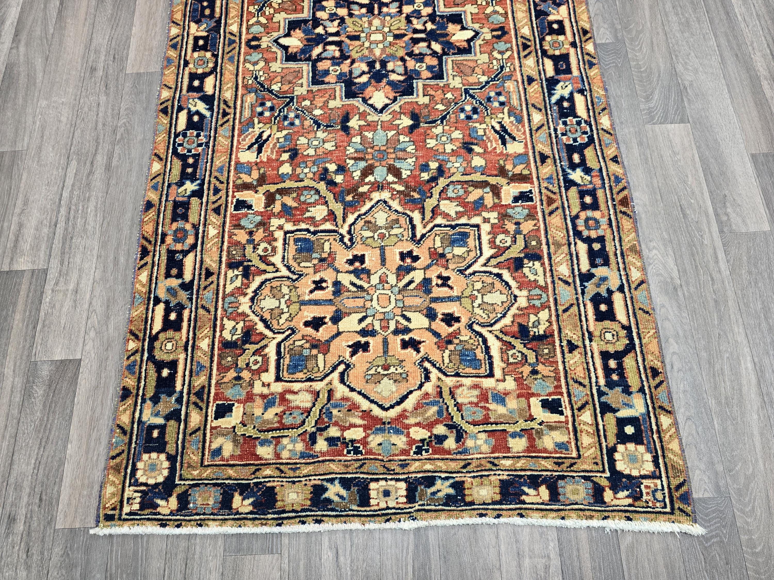 Vintage Hand Knotted Turkish Runner Rug: Oriental Hallway Decor (3.35x11.30 ft)
