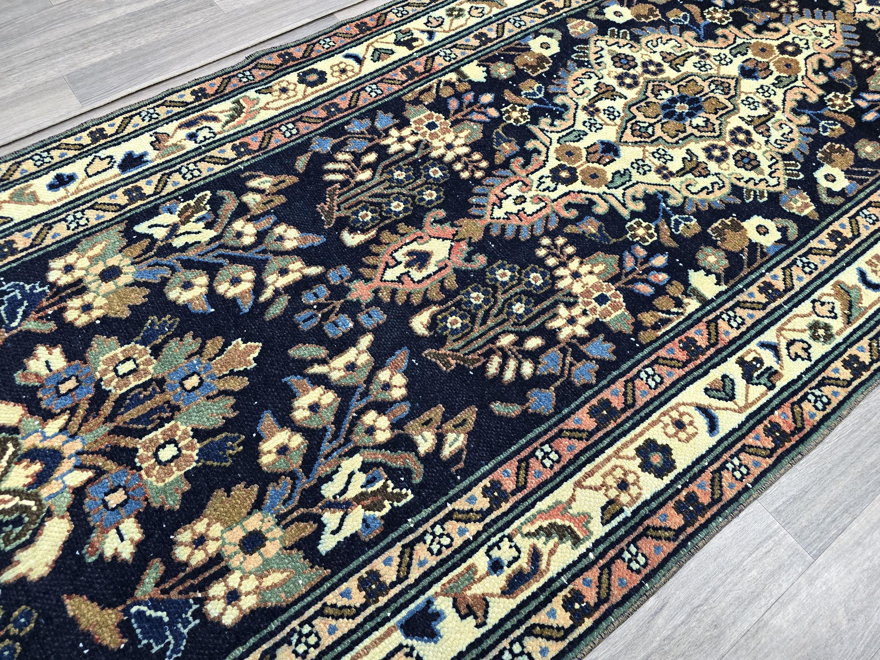 Hand Knotted Wool Runner Rug: 3x16 ft Vintage Turkish Oriental Design