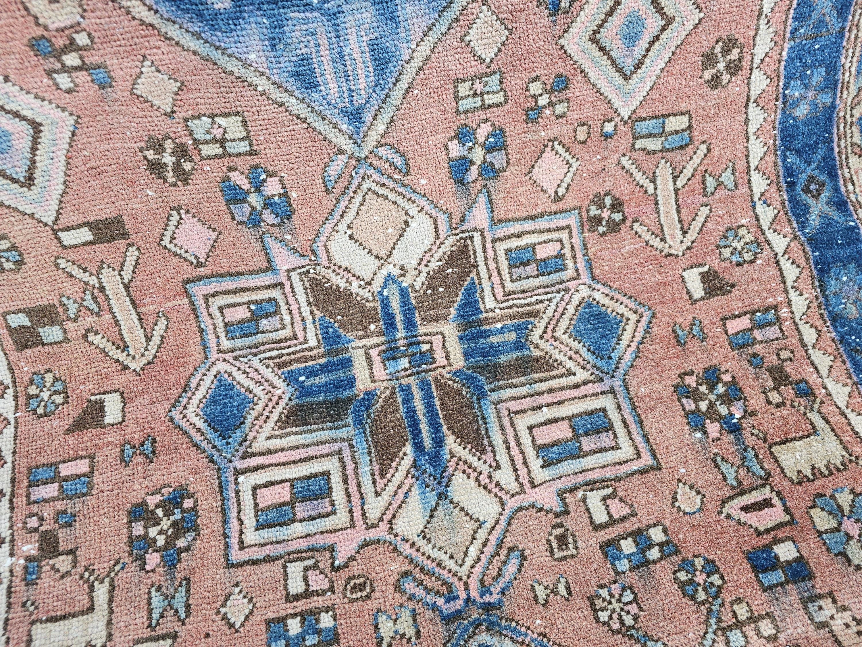 Antique Wool Runner Rug: Hand-Knotted Geometric Design (3.50x10.60 ft)