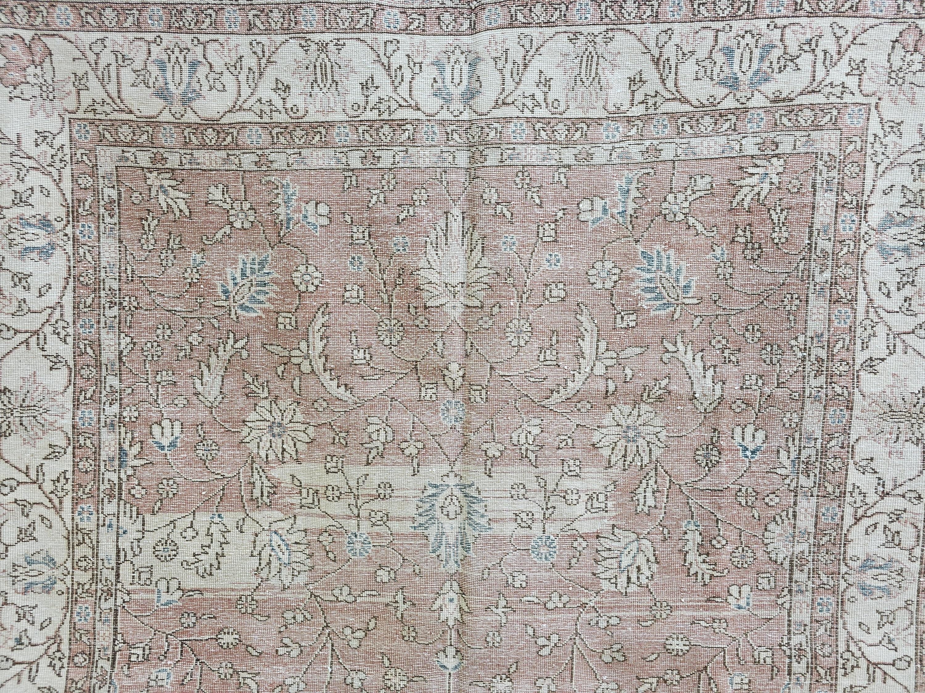 7x10 Hand-Knotted Turkish Oushak Rug: Faded Oriental Area Carpet