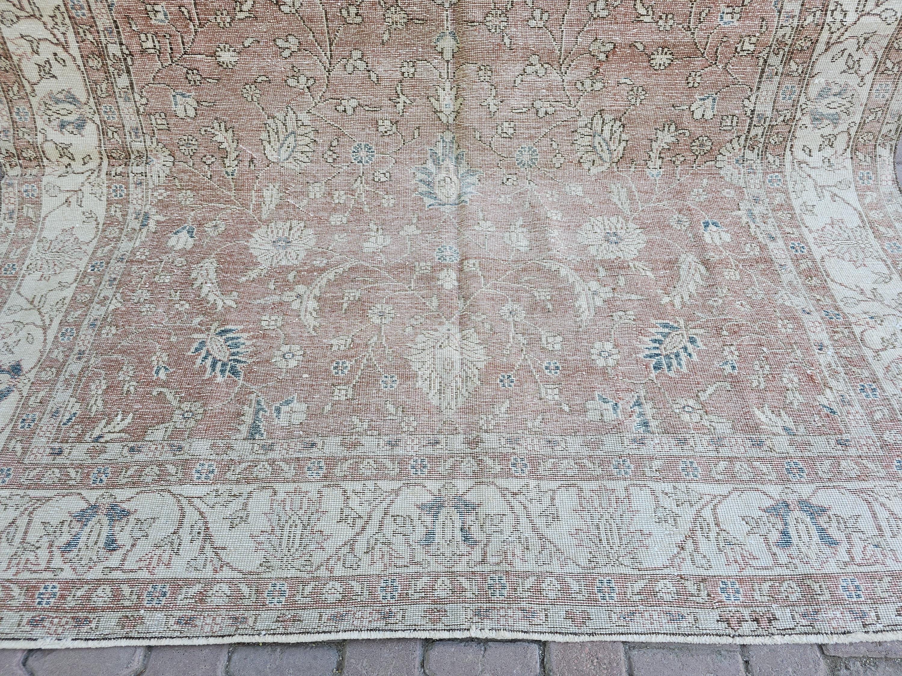 7x10 Hand-Knotted Turkish Oushak Rug: Faded Oriental Area Carpet