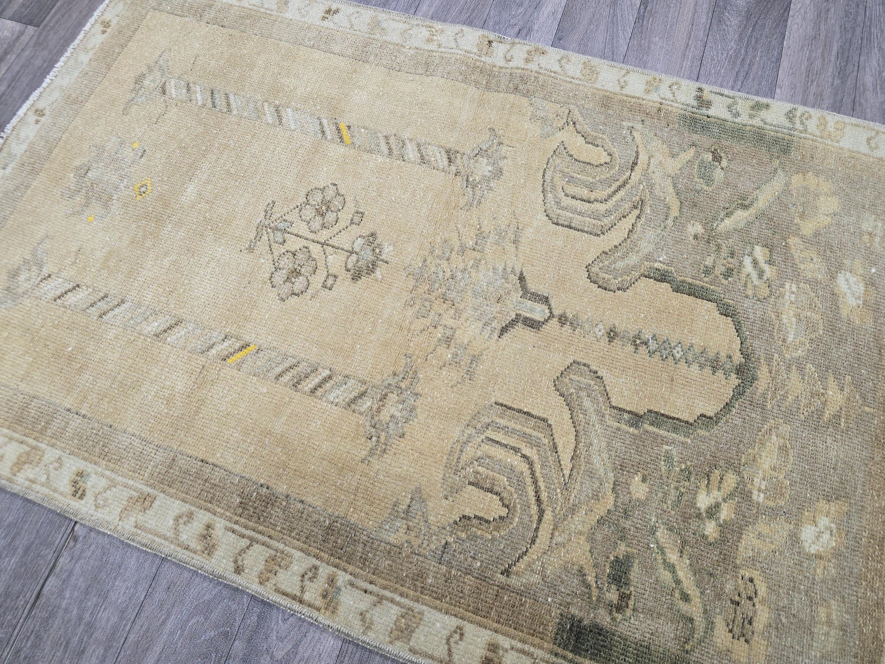 Vintage Oushak Wool Rug: 3x4 Turkish Doormat, Mid-Century Decor