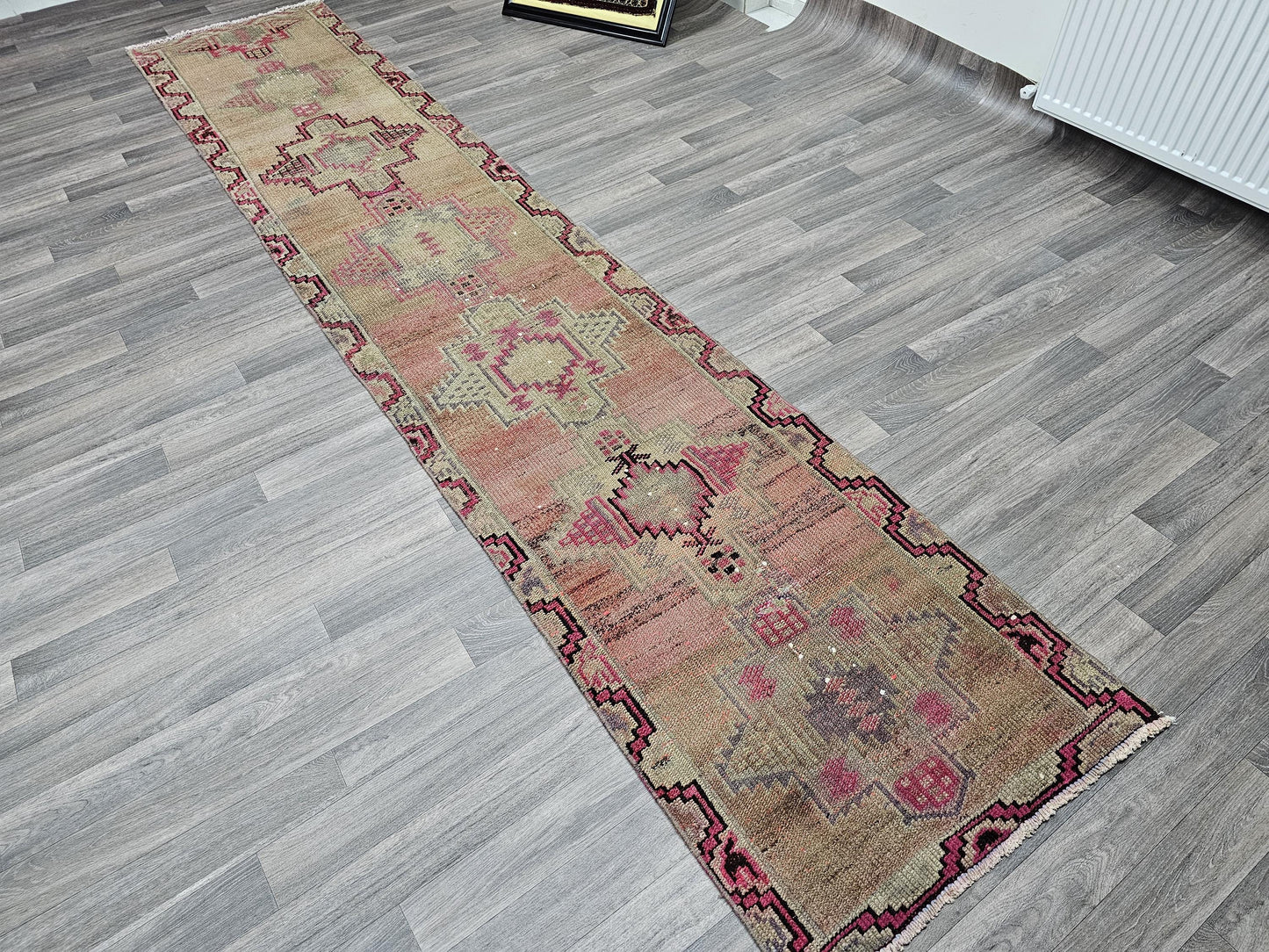Vintage Wool Runner Rug: 2.5x12.45 ft, Muted Pastel Oriental Hallway Rug