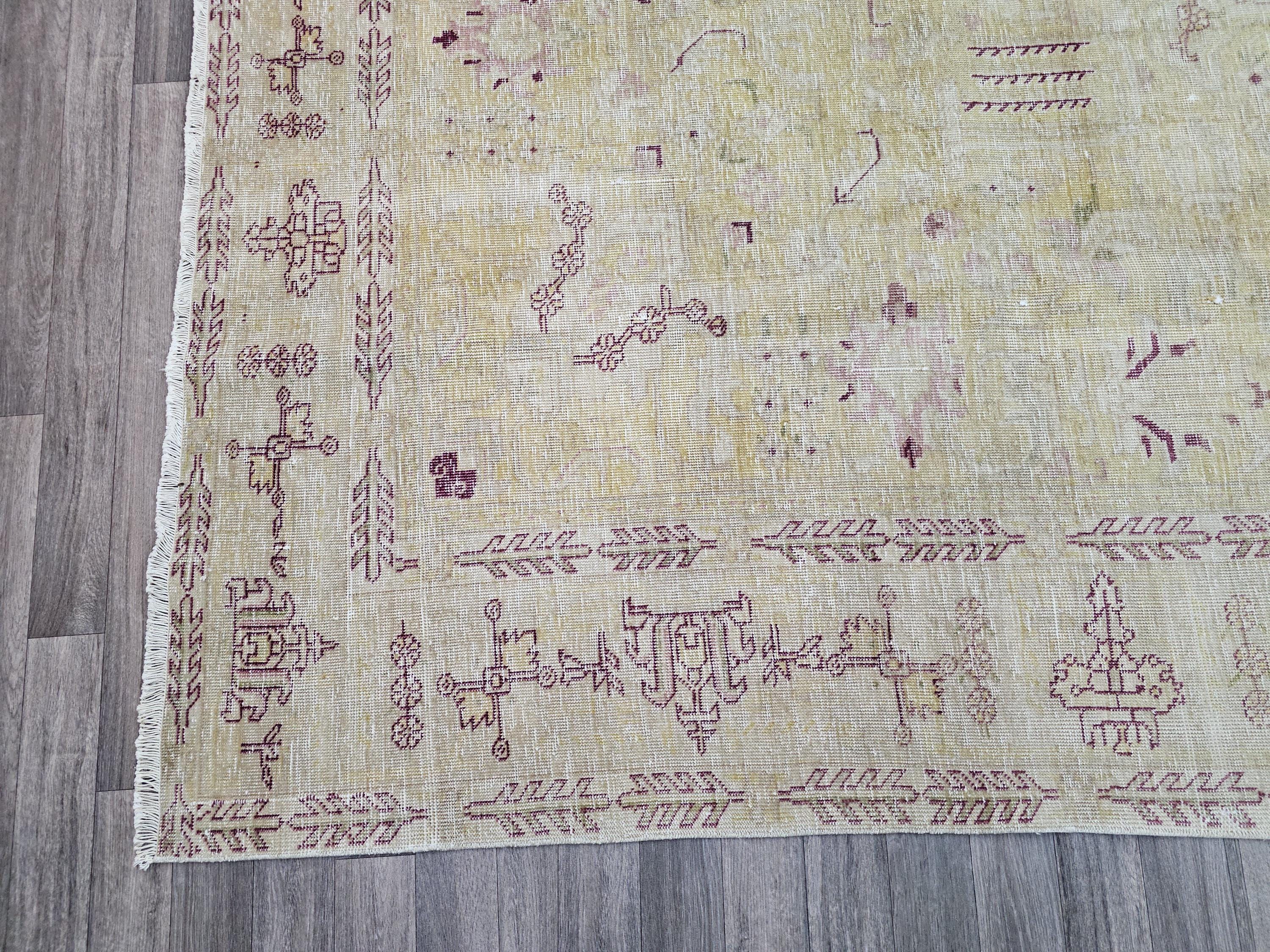 Hand Knotted 9x12 Wool Heriz Rug: Neutral Beige Brown Persian Carpet