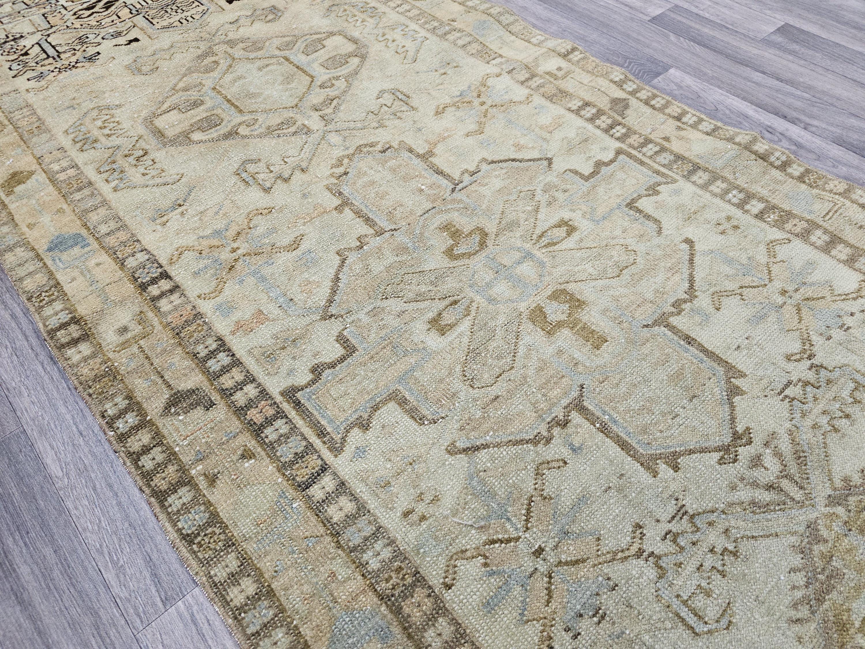 Vintage Geometric Runner Rug – 3.5x9.75 ft Distressed Hallway Carpet in Earthy Tones