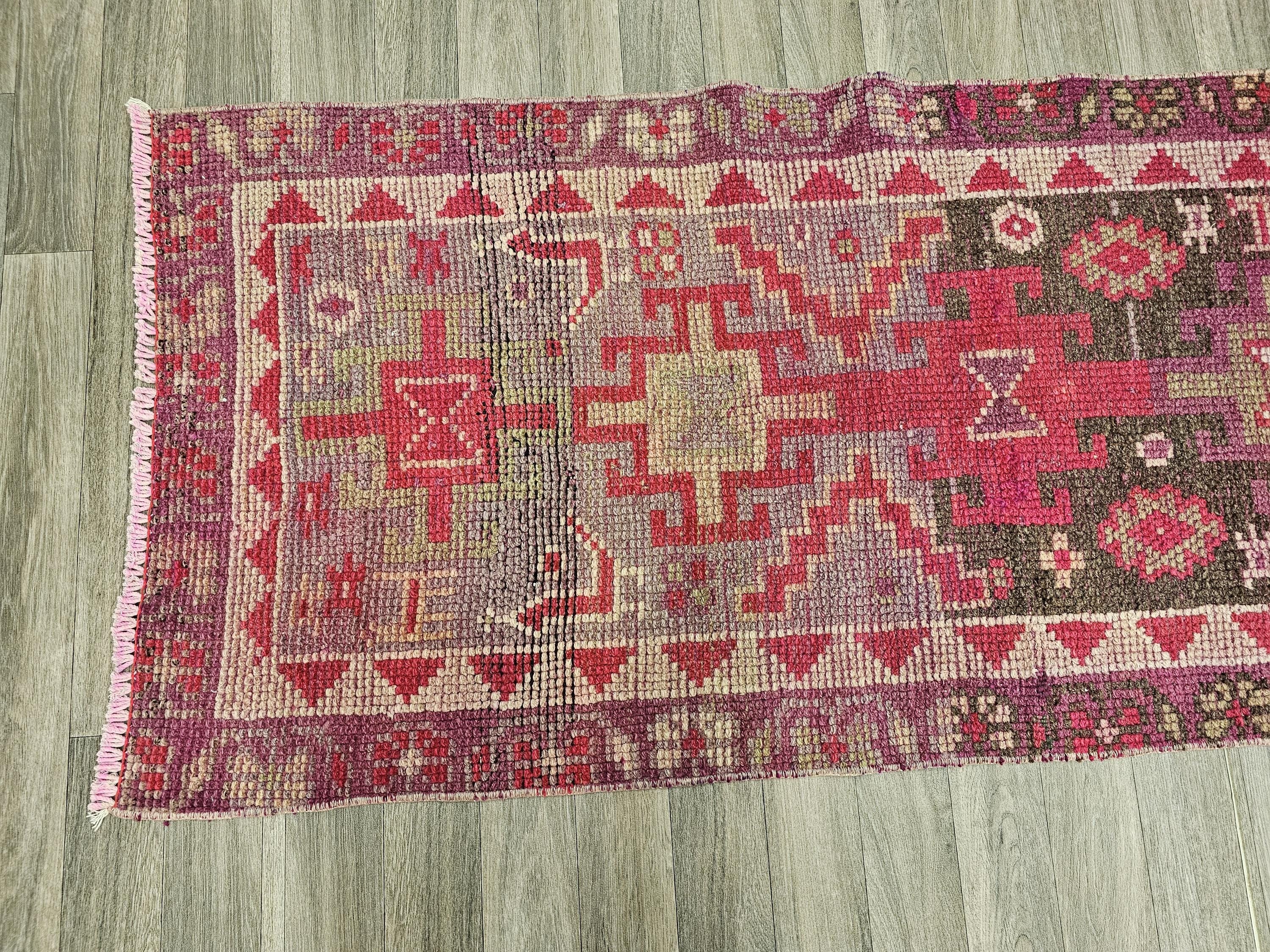 Hand Knotted Wool Herki Runner Rug: Vintage Oriental Aisle Rug (2.60x9.70 feet)