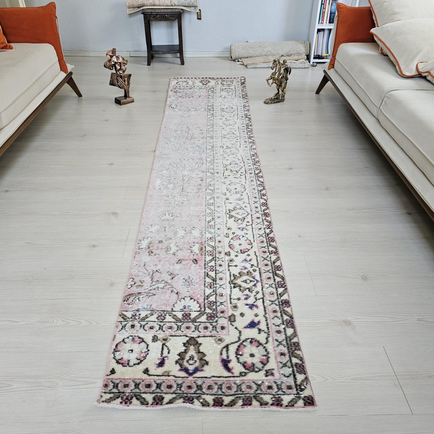 Vintage Turkish Runner Rug: Hand-Knotted Wool Boho Hallway Rug (2x9 Feet)