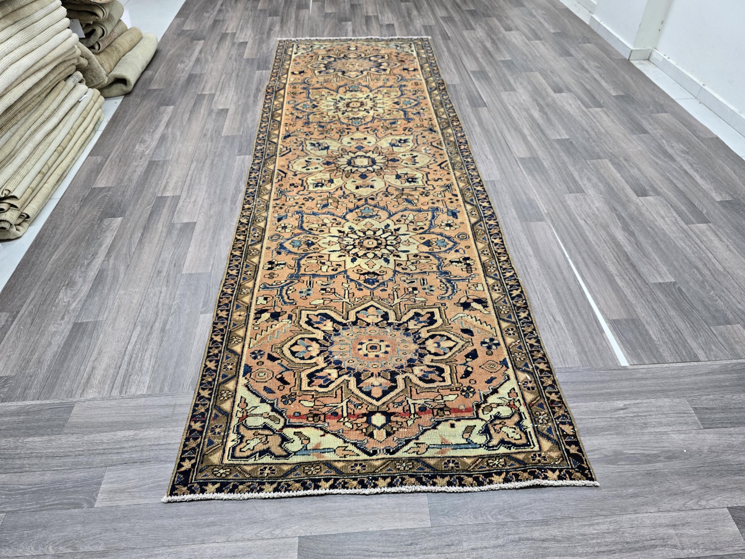 Handwoven Vintage Runner Rug: Persian-Inspired Boho Hallway Decor (3.40 x 10 Ft)