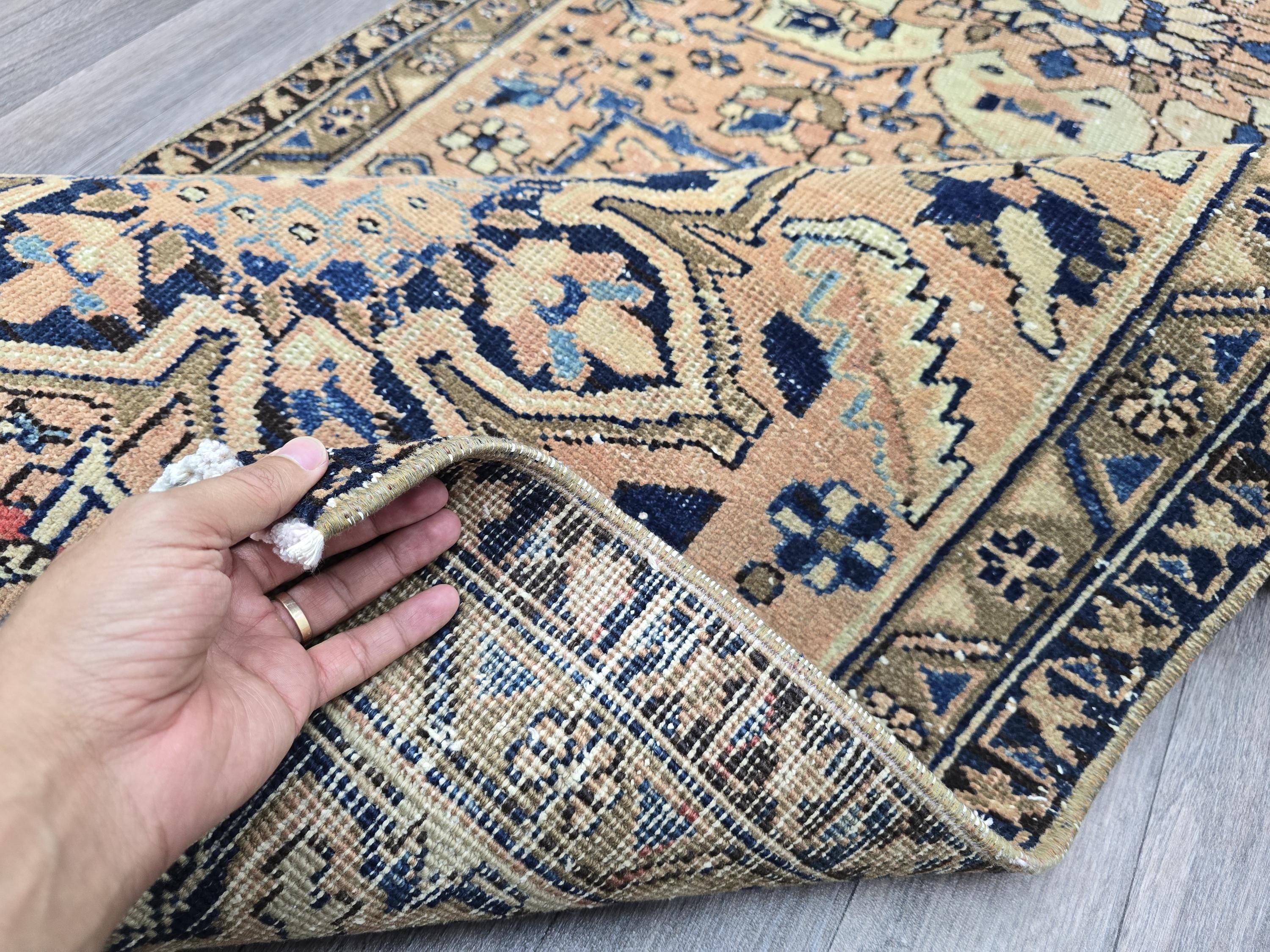 Handwoven Vintage Runner Rug: Persian-Inspired Boho Hallway Decor (3.40 x 10 Ft)