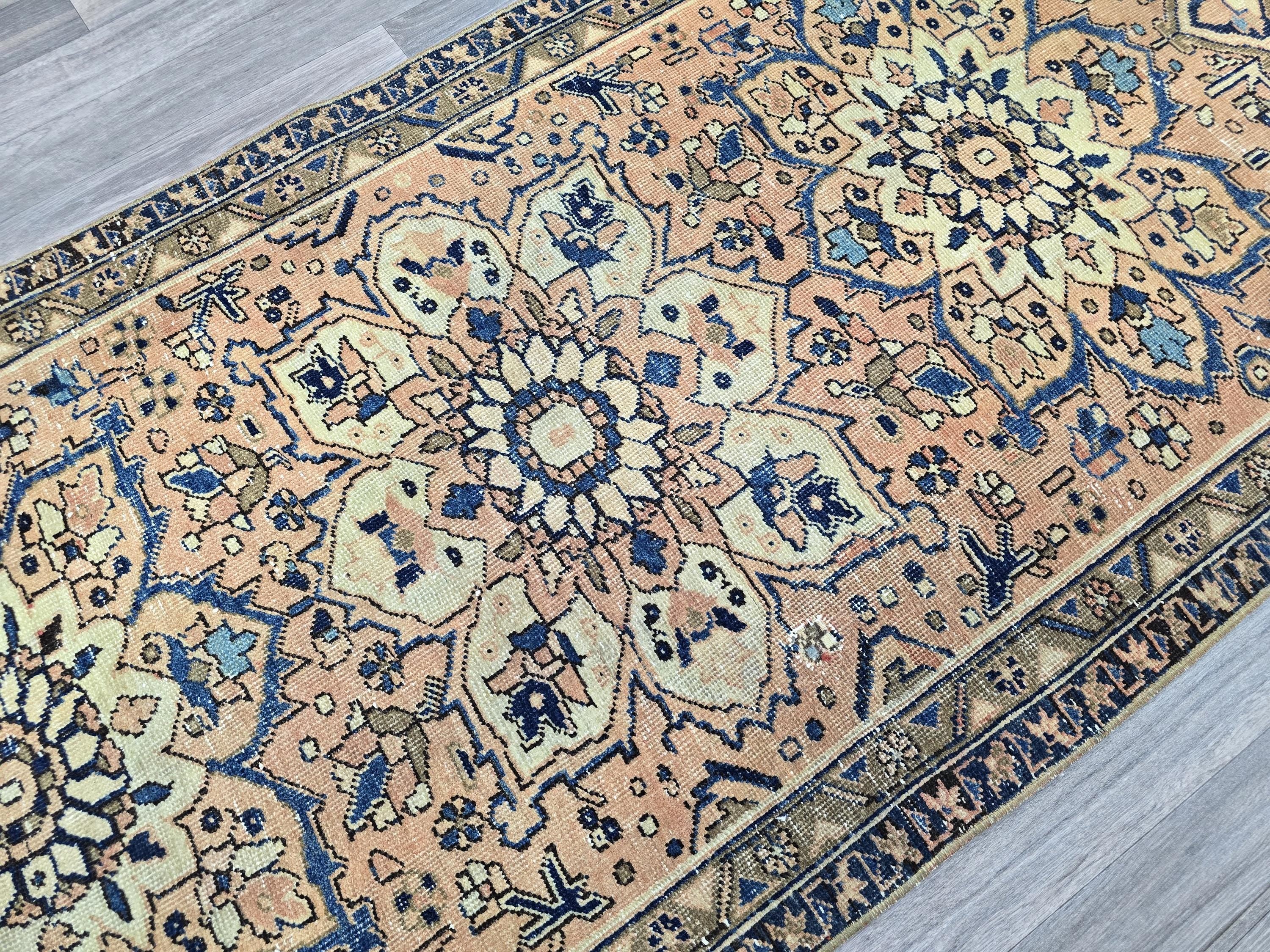 Handwoven Vintage Runner Rug: Persian-Inspired Boho Hallway Decor (3.40 x 10 Ft)