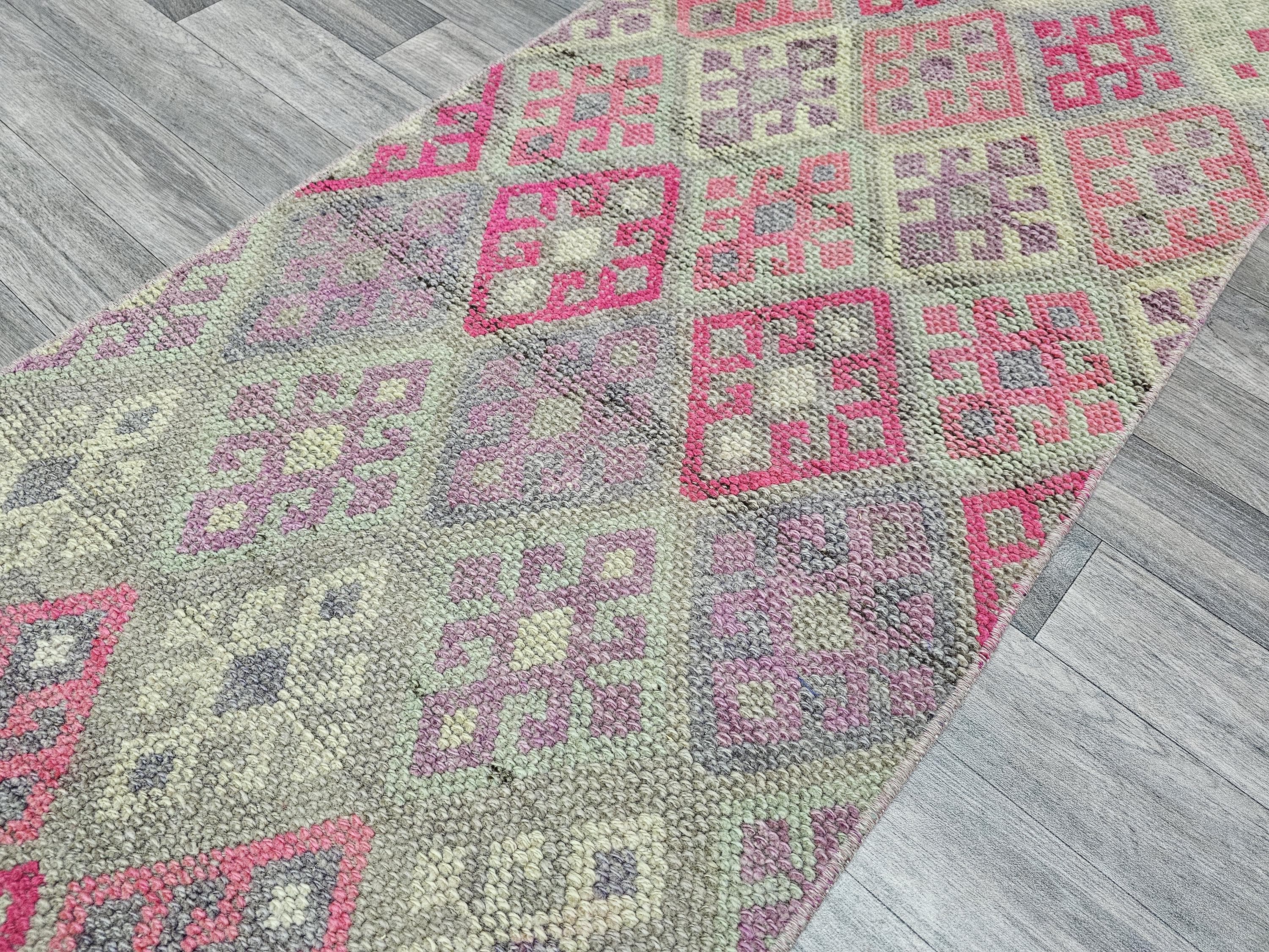 Vintage Turkish Runner Rug: Handwoven Oriental Hallway Rug (2.25x13.70 feet)
