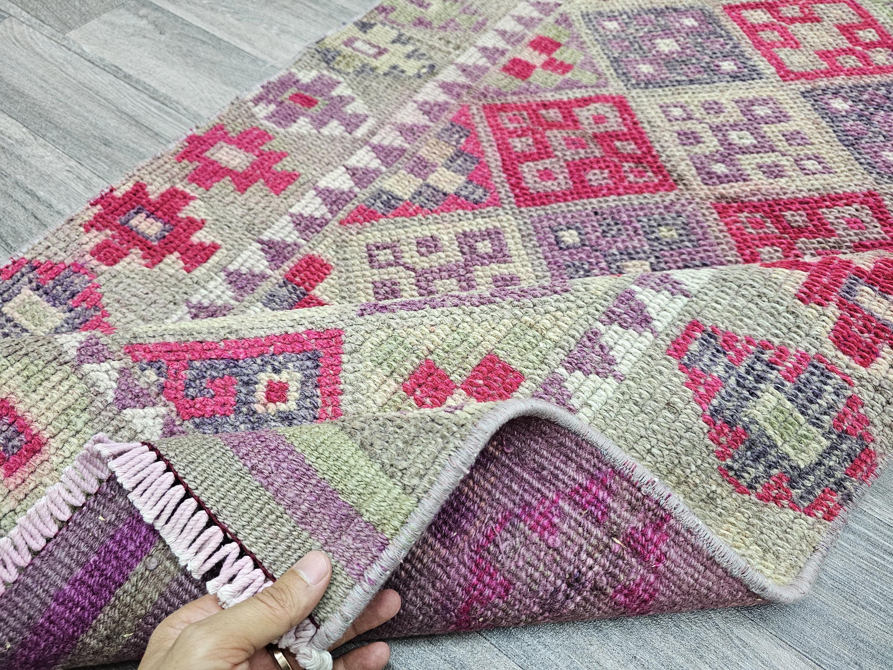 3x13 Narrow Vintage Turkish Runner Rug, Handwoven Kilim Rug, Geometric Pattern, Home Decor