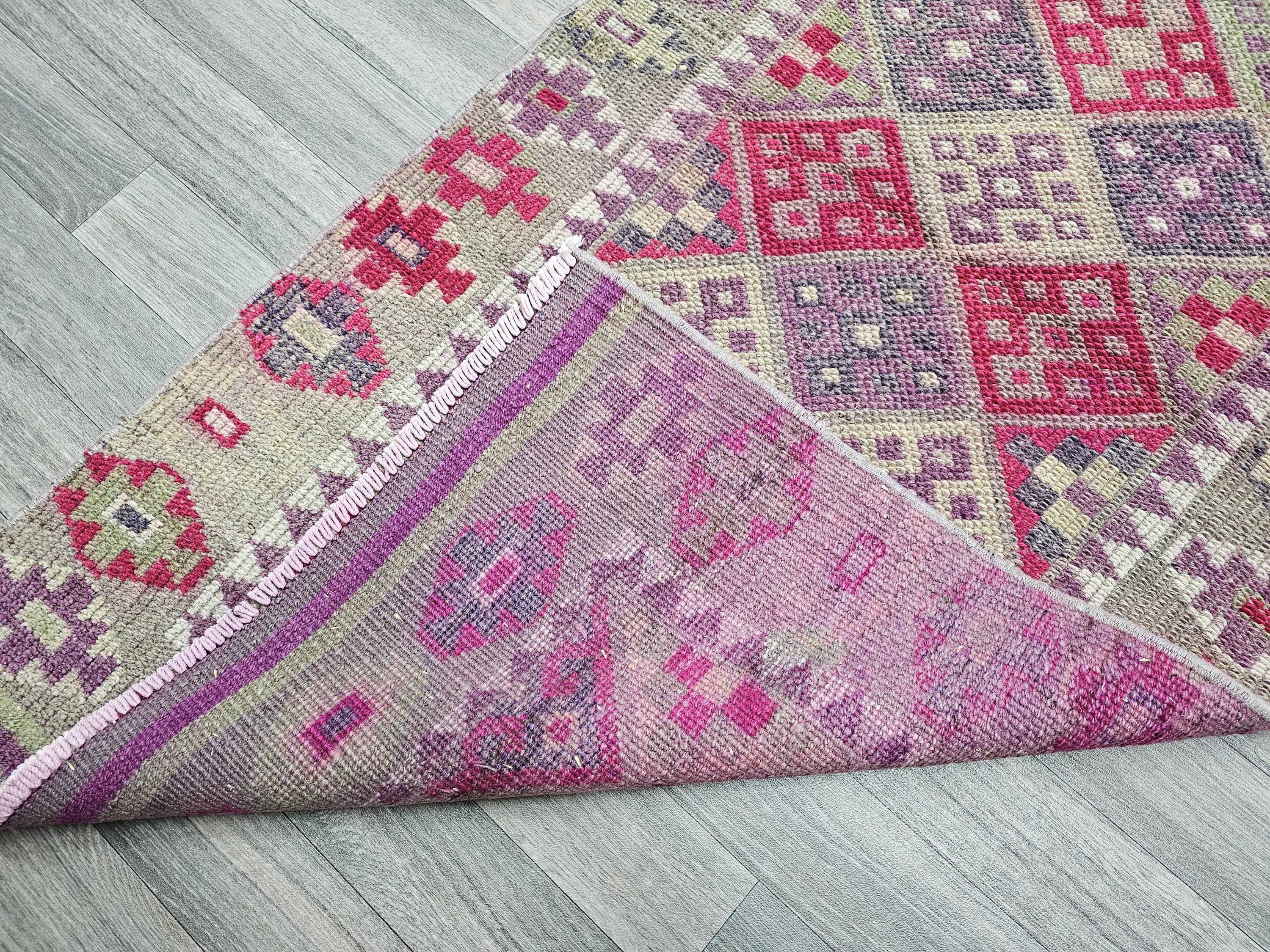 3x13 Narrow Vintage Turkish Runner Rug, Handwoven Kilim Rug, Geometric Pattern, Home Decor
