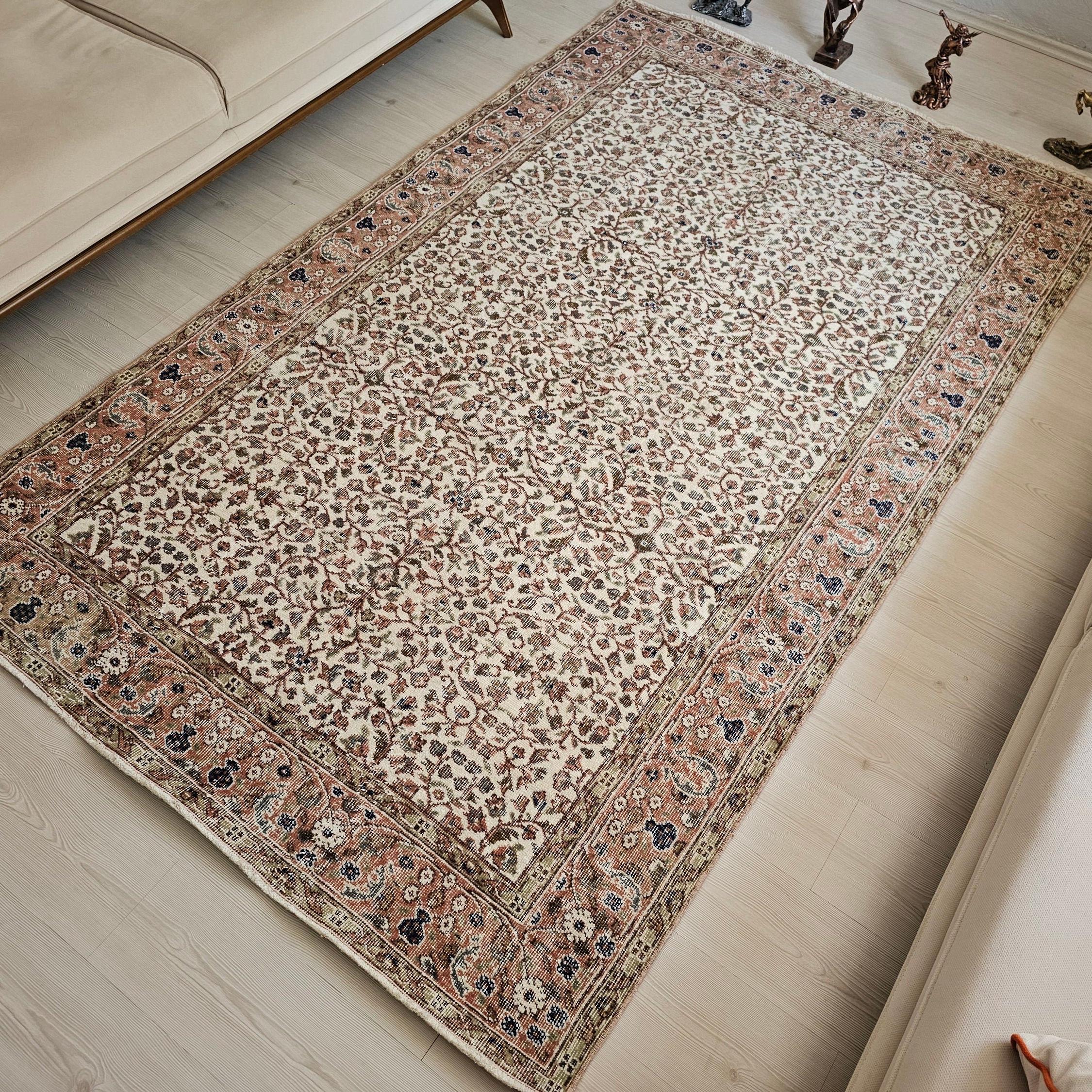 Hand Knotted Turkish Wool Rug: 6x9 Vintage Bohemian Oushak Carpet